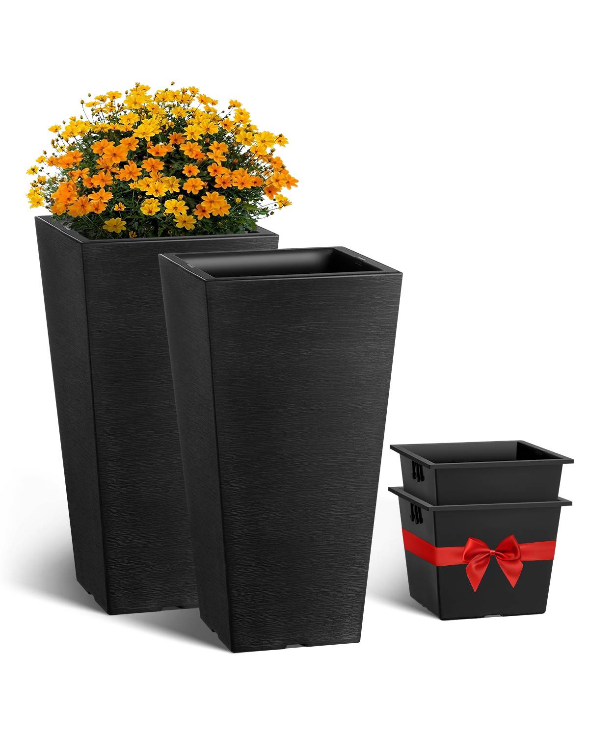 VEVOR Pot fleurs lot 2, jardinière 570mm, drainage, noir.