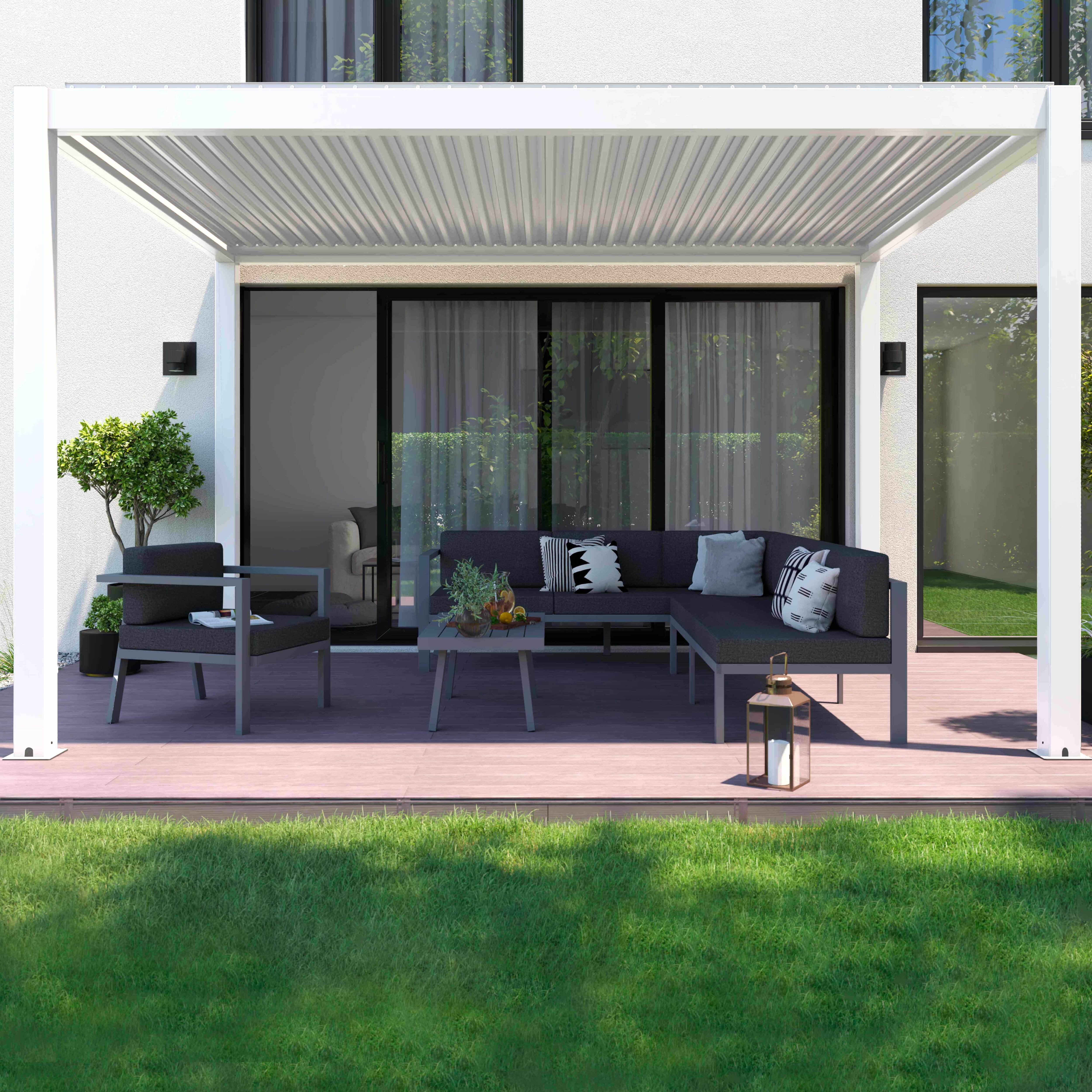 Oviala - Pergola bioclimatique autoportée motorisée éclairée 3x4m 2 stores Kavala - Oviala - Image 1