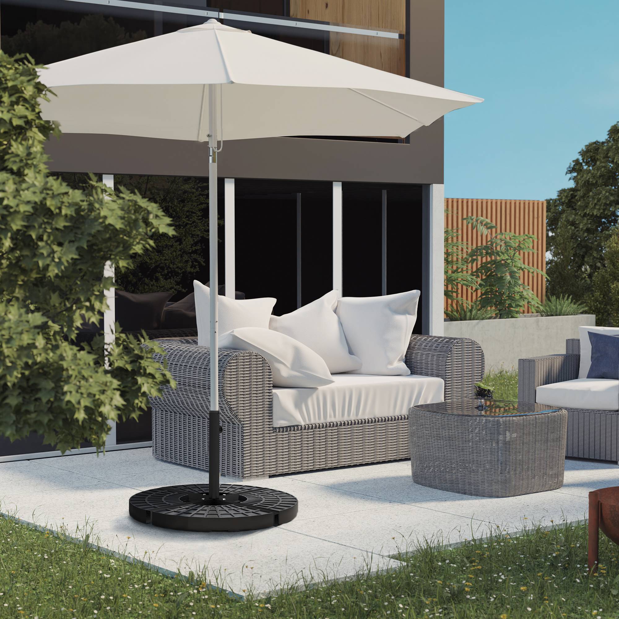 Pied de parasol en croix acier jardin support mât parasol déporté 100x100cm noir - ComfortXL Outdoor Living - Image 4