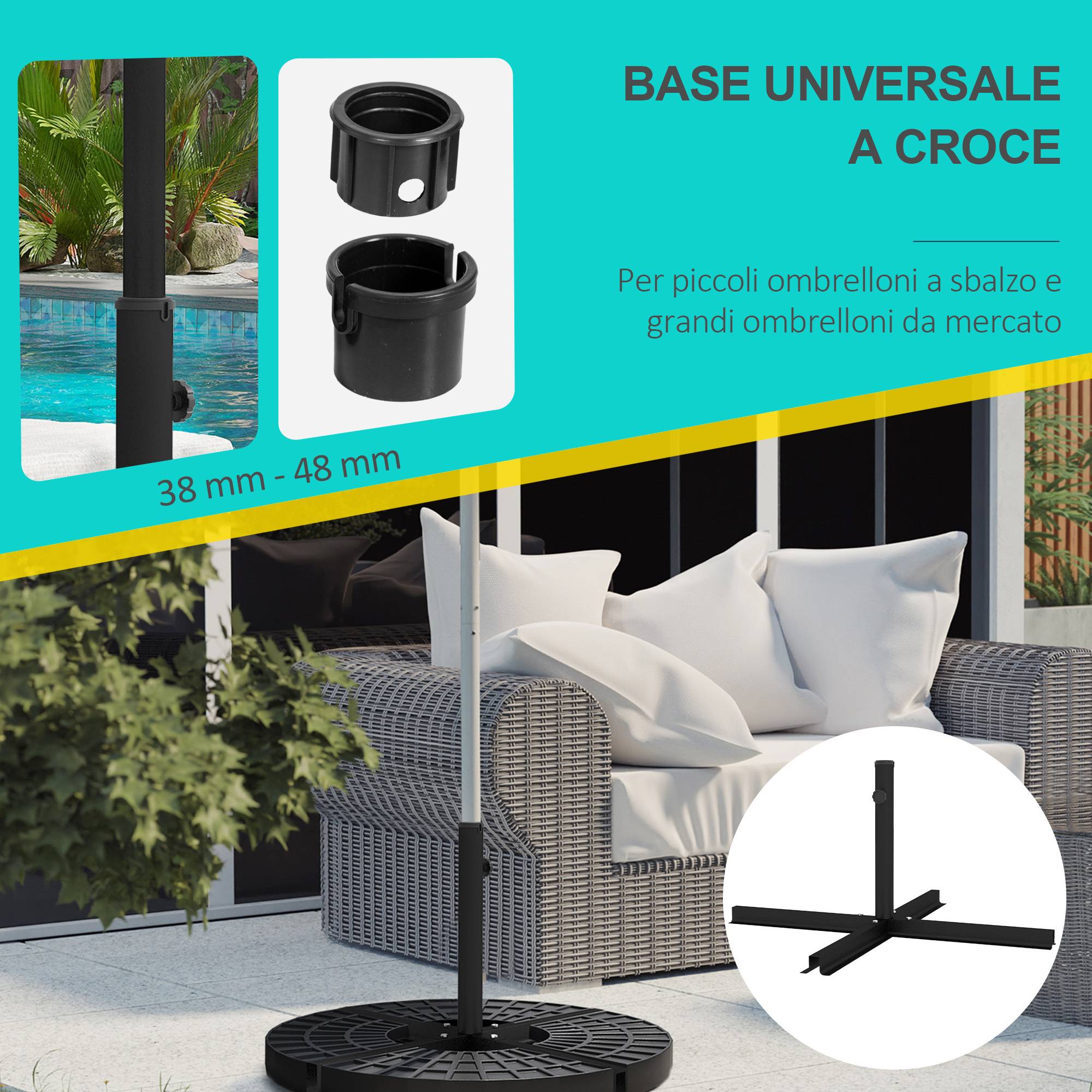 Pied de parasol en croix acier jardin support mât parasol déporté 100x100cm noir - ComfortXL Outdoor Living - Image 6