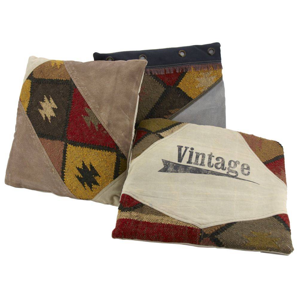 Aubry Gaspard - Coussin en coton kilim et en cuir (Lot de 3) - Image 3