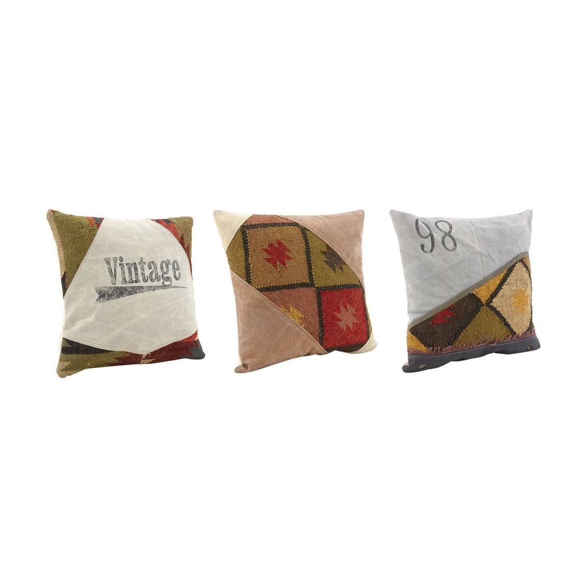 Aubry Gaspard - Coussin en coton kilim et en cuir (Lot de 3) - Image 1