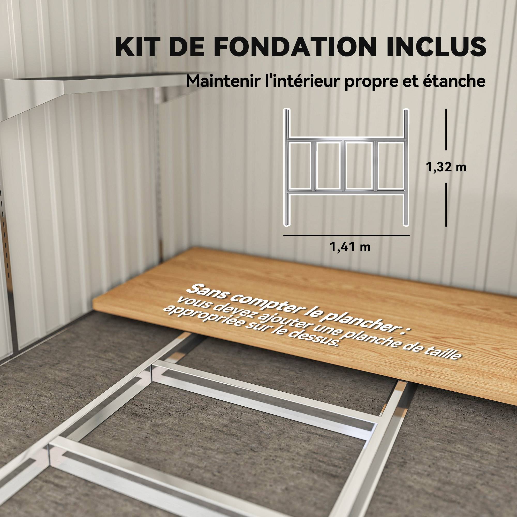 Abri de jardin 2,81 m² avec fondation, abri à outils extérieur adossé en acier galvanisé, 154x206,5x181cm, gris foncé - Image 8
