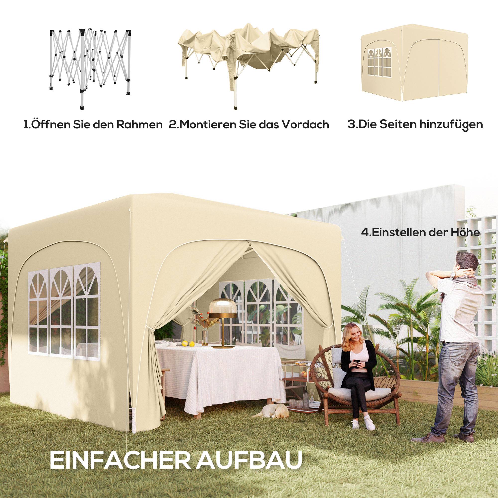 Tonnelle Pliante Pop-up 3x3m Acier 4 Parois Jardin Anti-UV Sable - ComfortXL Outdoor Living - Image 4