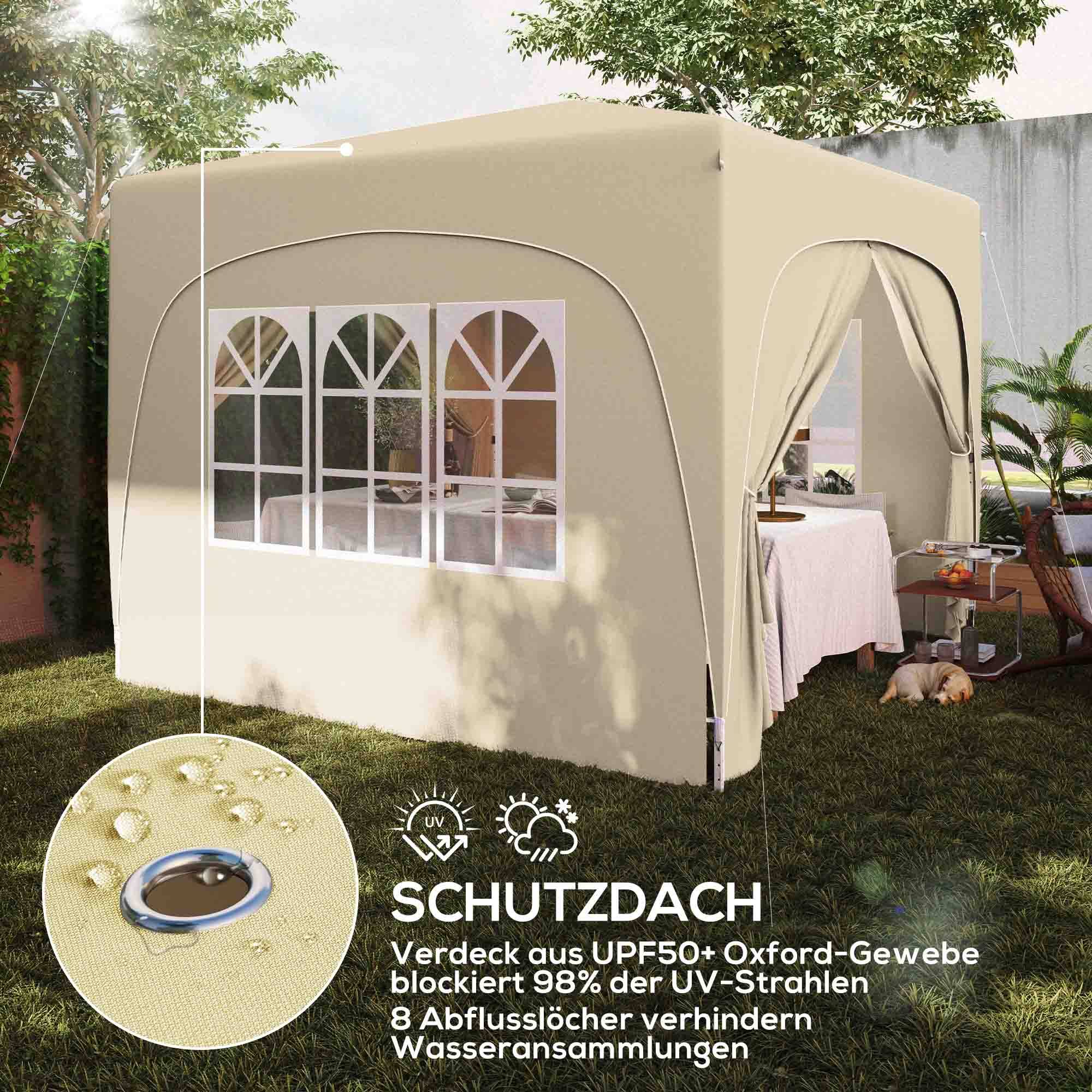 Tonnelle Pliante Pop-up 3x3m Acier 4 Parois Jardin Anti-UV Sable - ComfortXL Outdoor Living - Image 6