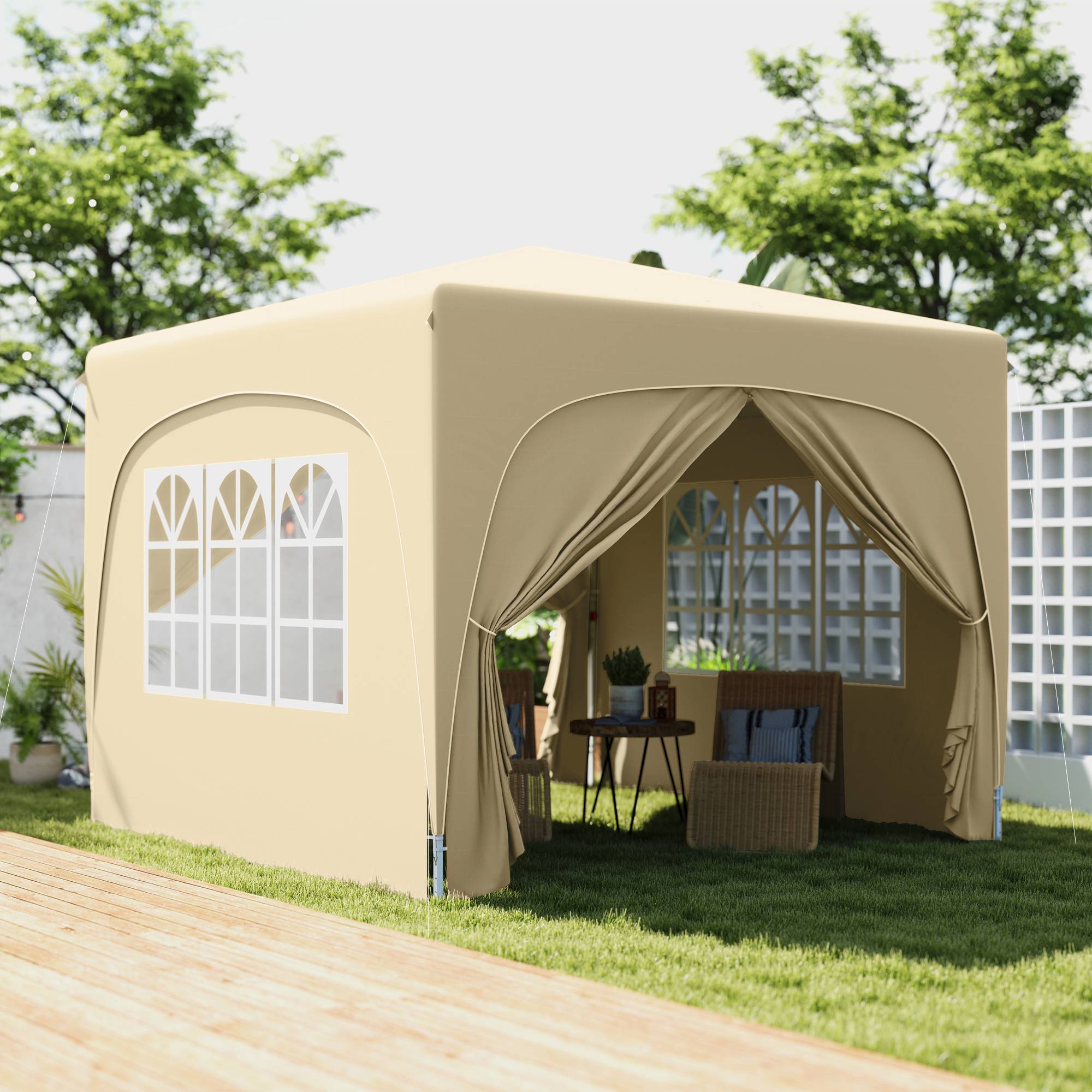 Tonnelle Pliante Pop-up 3x3m Acier 4 Parois Jardin Anti-UV Sable - ComfortXL Outdoor Living - Image 1