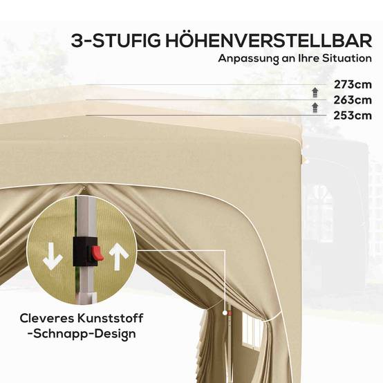 Tonnelle Pliante Pop-up 3x3m Acier 4 Parois Jardin Anti-UV Sable - ComfortXL Outdoor Living - Image 5