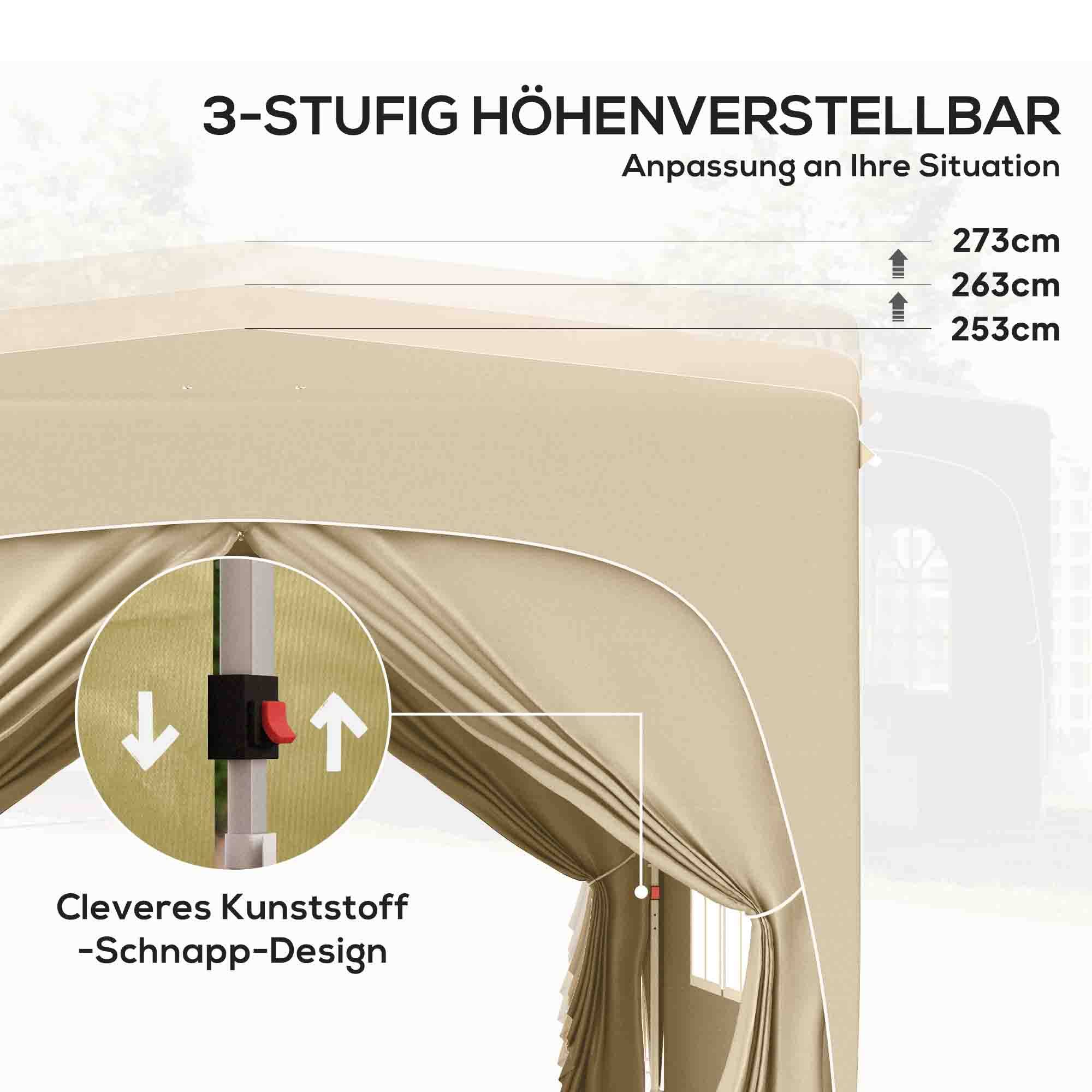 Tonnelle Pliante Pop-up 3x3m Acier 4 Parois Jardin Anti-UV Sable - ComfortXL Outdoor Living - Image 5