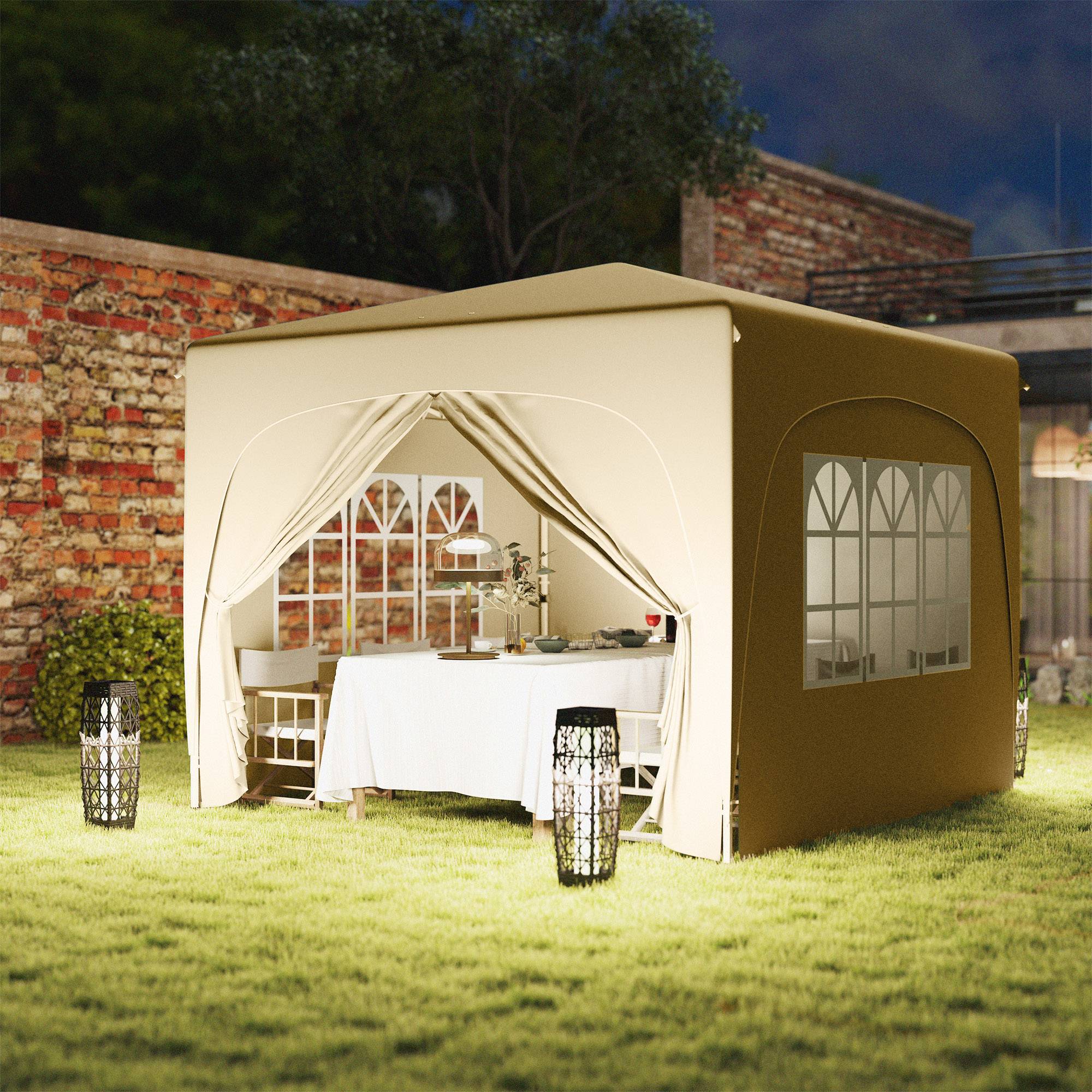 Tonnelle Pliante Pop-up 3x3m Acier 4 Parois Jardin Anti-UV Sable - ComfortXL Outdoor Living - Image 7