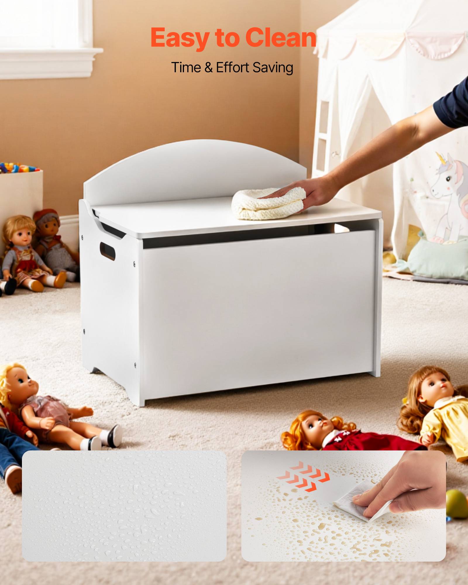 Vevor - VEVOR Banc coffre pour enfants 597x368x545 mm, MDF blanc, dossier intégré et charnières de sécurité, rangement jouets pour chambre et salon - Image 5