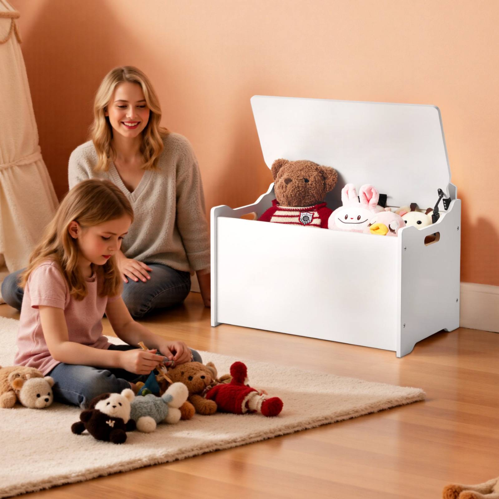 Vevor - VEVOR Banc coffre pour enfants 597x368x545 mm, MDF blanc, dossier intégré et charnières de sécurité, rangement jouets pour chambre et salon - Image 8
