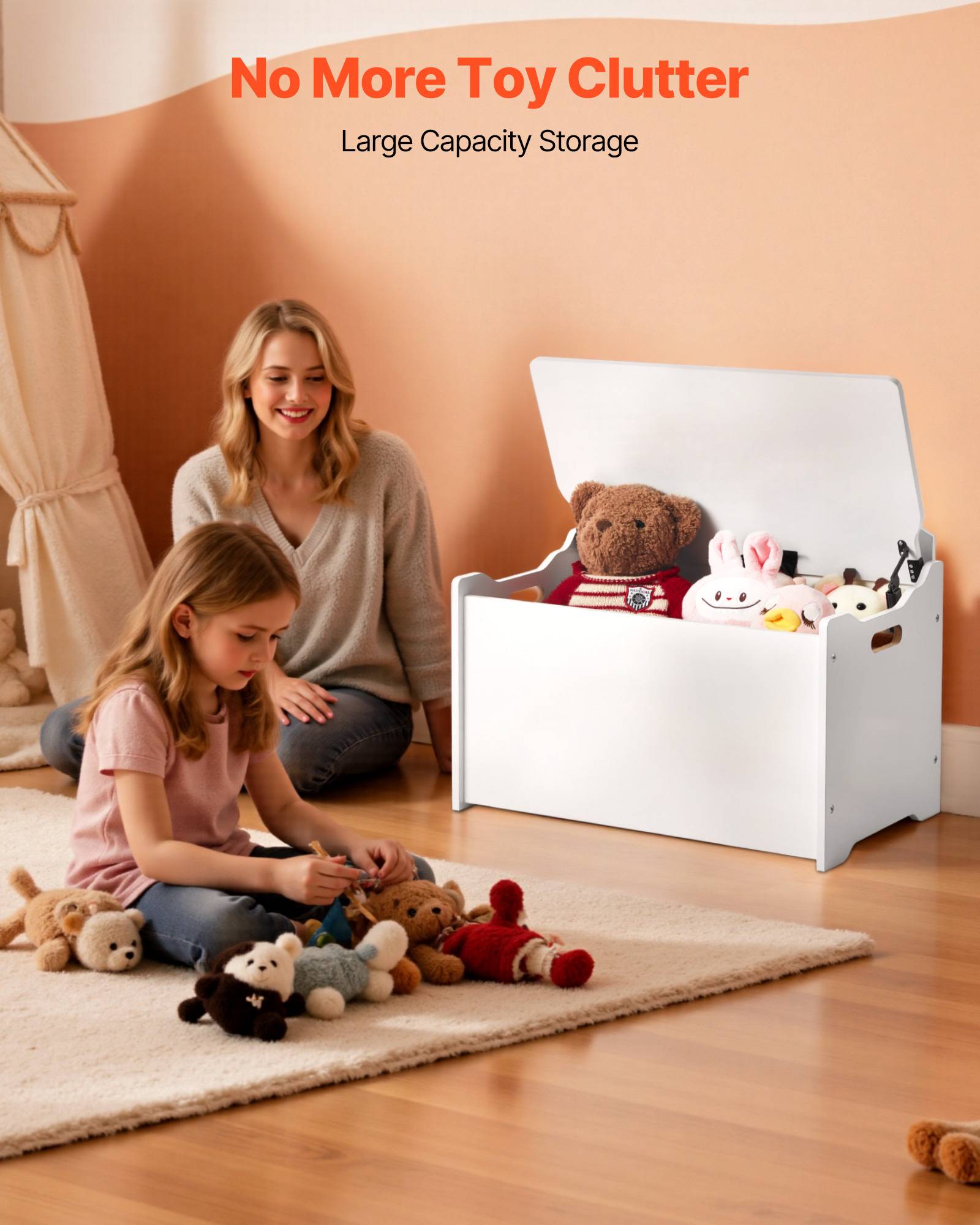 Vevor - VEVOR Banc coffre pour enfants 597x368x545 mm, MDF blanc, dossier intégré et charnières de sécurité, rangement jouets pour chambre et salon - Image 2
