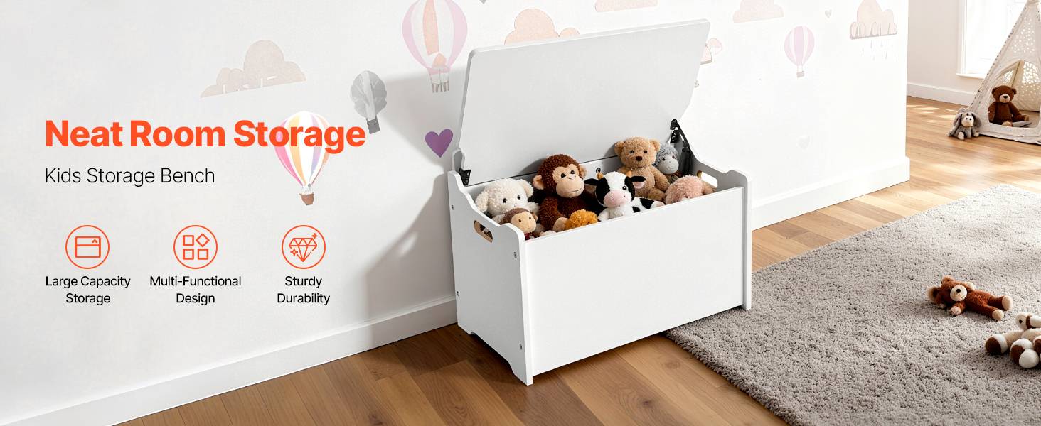 Vevor - VEVOR Banc coffre pour enfants 597x368x545 mm, MDF blanc, dossier intégré et charnières de sécurité, rangement jouets pour chambre et salon - Image 9