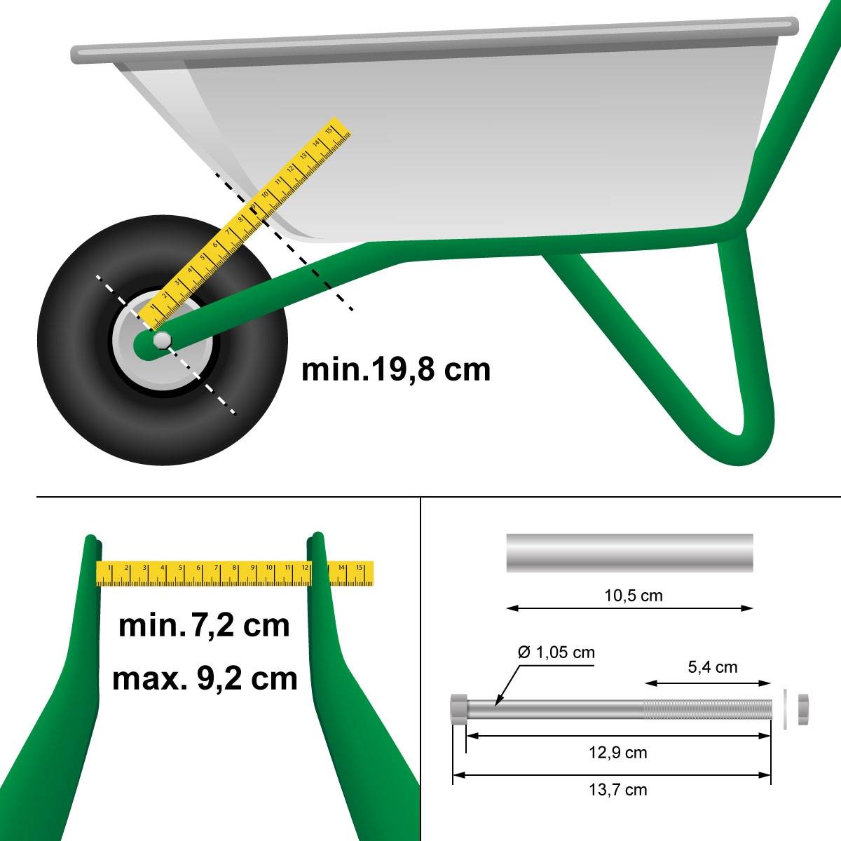 Ecd-Germany - 15" Roue de brouette pneumatique à air gonflable 4.80 / 4.00-8 axe inclus 390 mm - Image 5