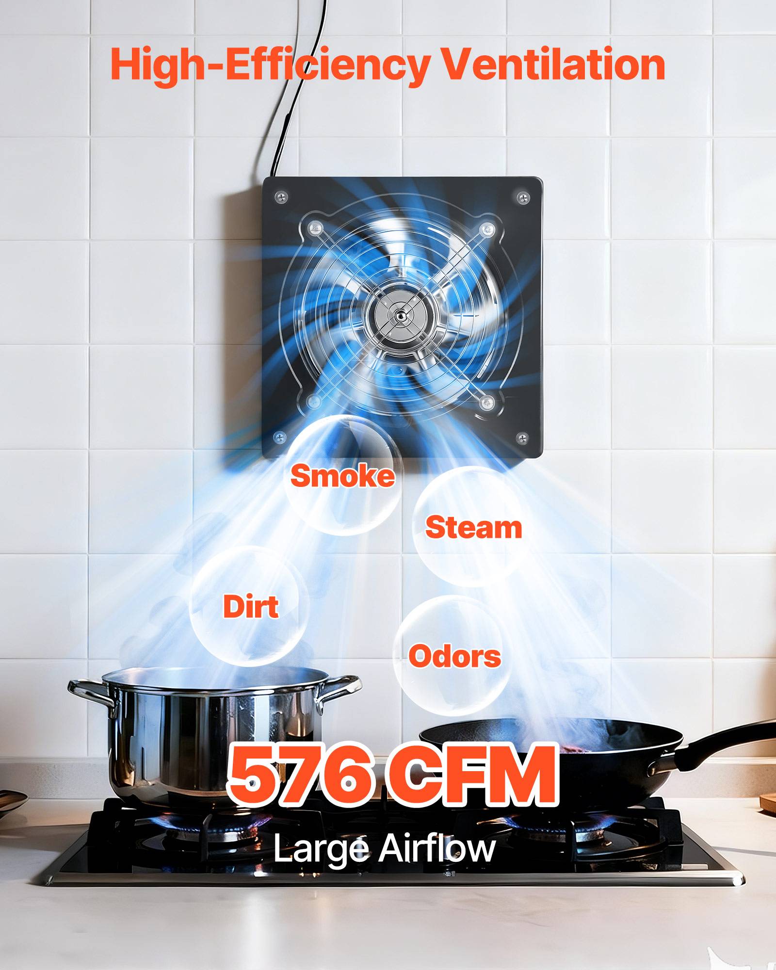 Vevor - VEVOR Ventilateur Extraction Mural Extracteur 20,3 cm 48 W Variateur de Vitesse - Image 2