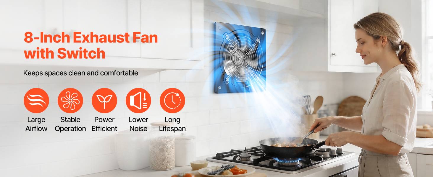 Vevor - VEVOR Ventilateur Extraction Mural Extracteur 20,3 cm 48 W Variateur de Vitesse - Image 9