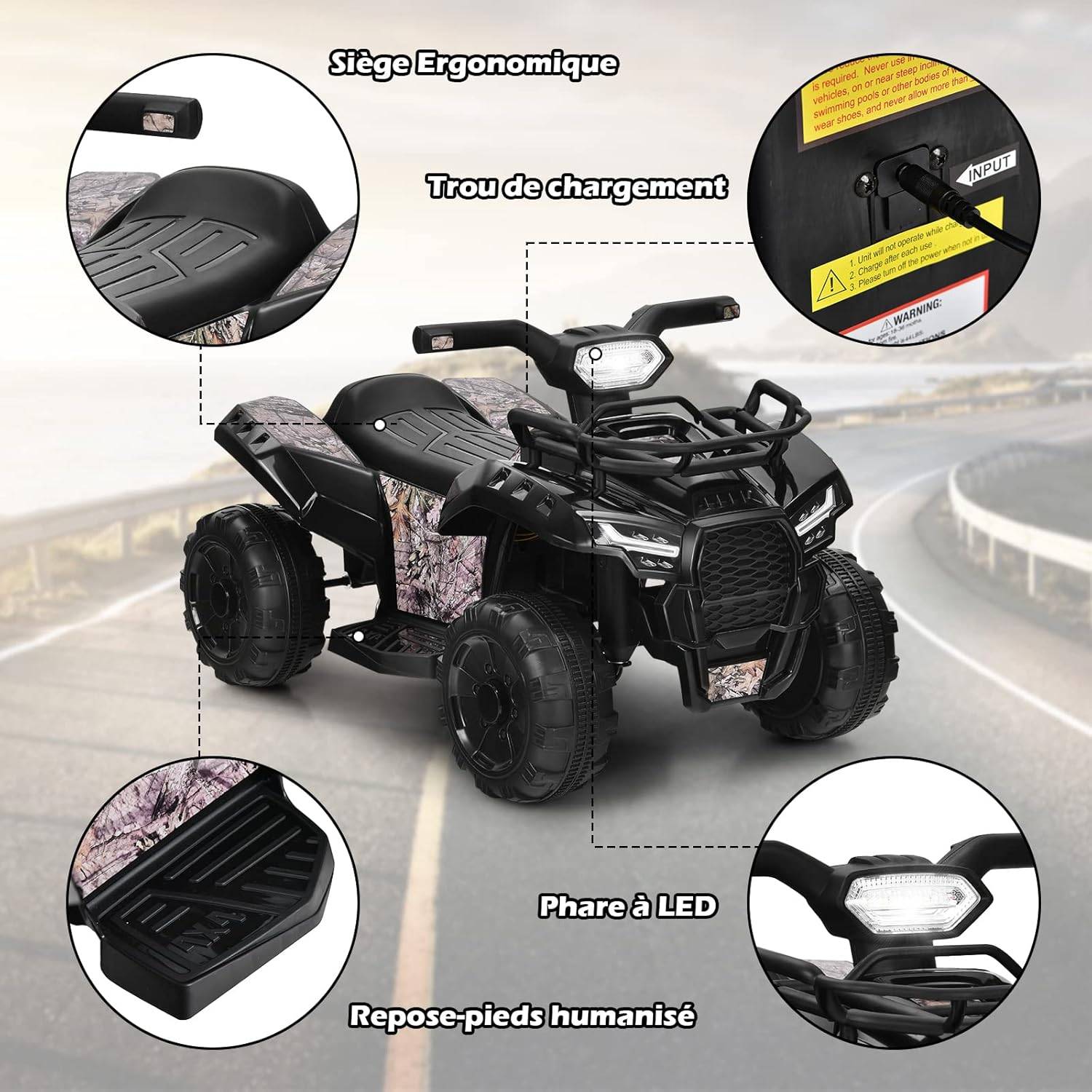 Quad Électrique Enfants avec 4 Roues Antidérapantes,Charge 20 KG 18-36Mois Noir - Image 3
