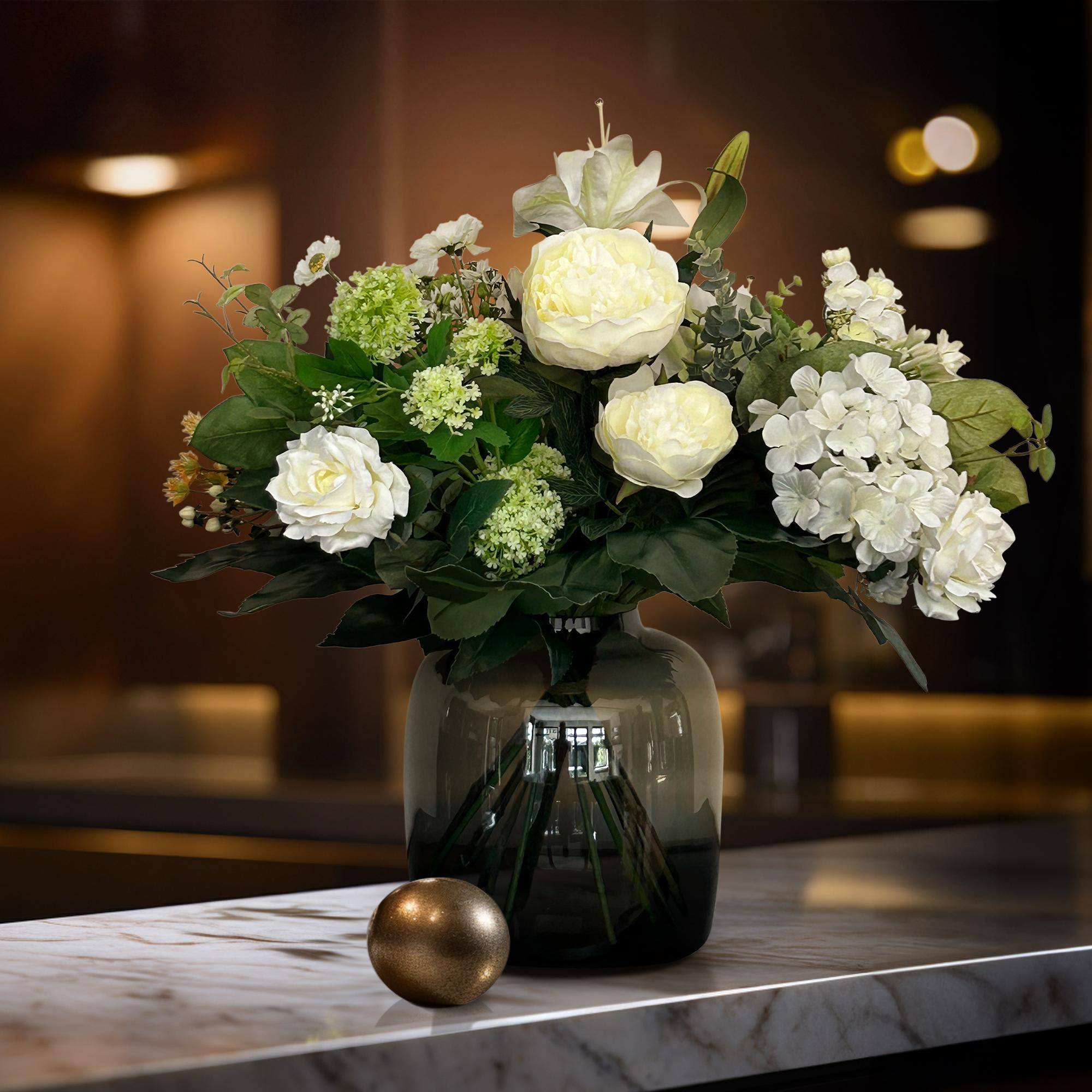 ComfortXL - Bouquet Fleurs Artificielles Réaliste Décoration Maison Sans Entretien Blanc 60 cm - ComfortXL Green Living - Image 4