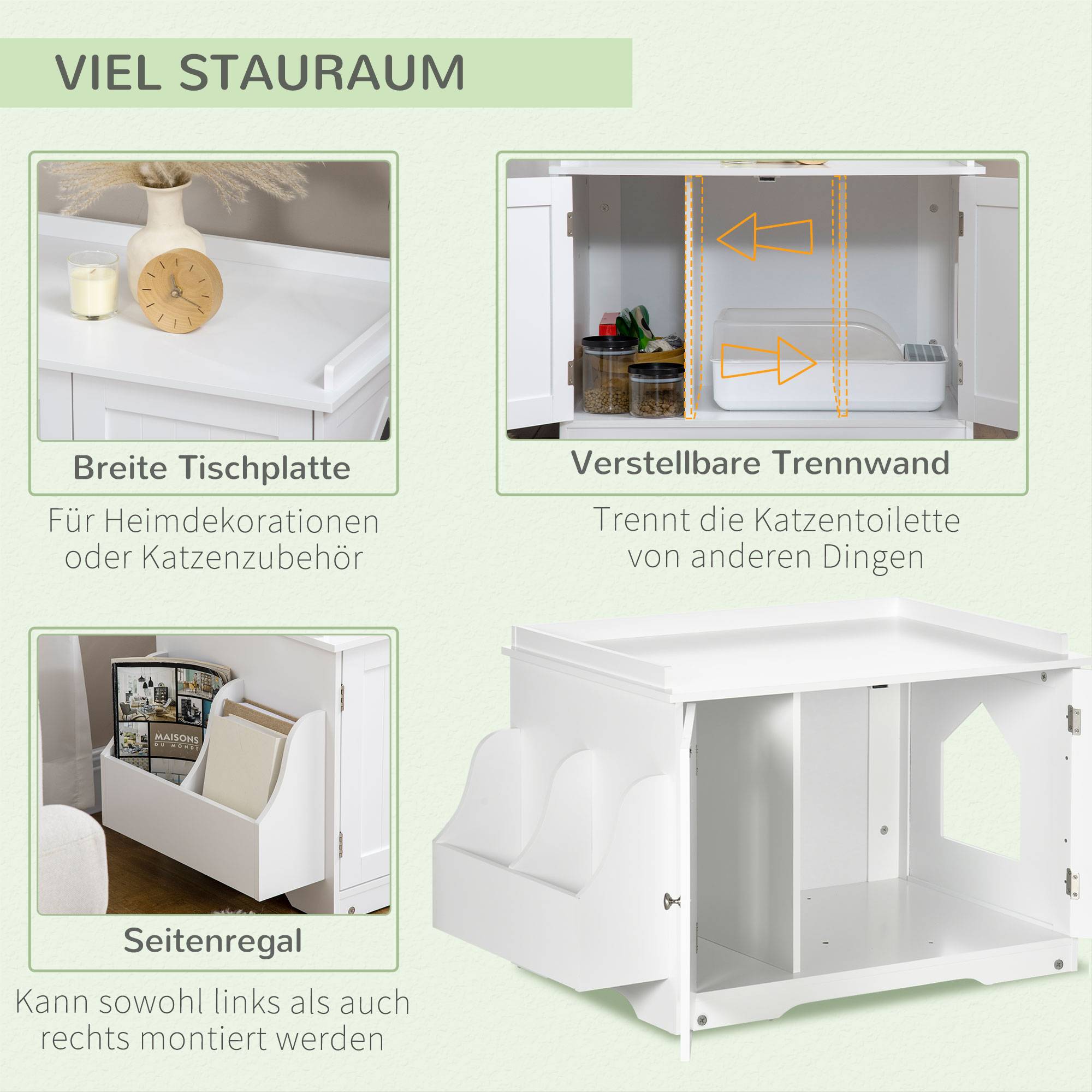 Sans Marque - Litière chat maison cloison double porte magnétique rangement latéral blanc, 86x48x52cm - Image 6