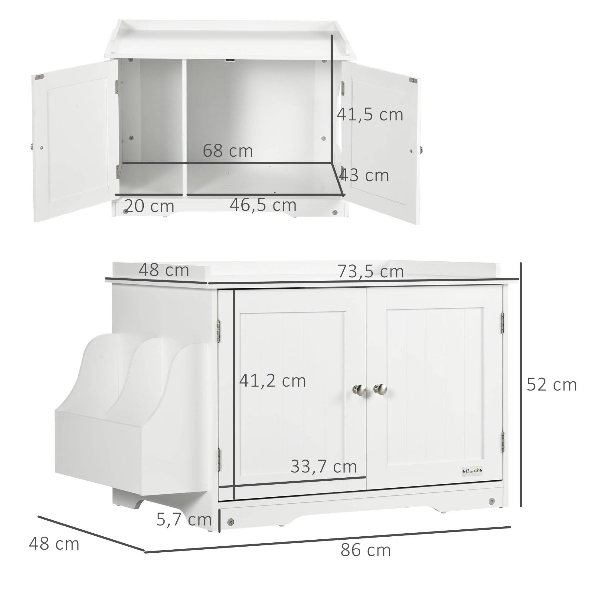 Sans Marque - Litière chat maison cloison double porte magnétique rangement latéral blanc, 86x48x52cm - Image 4