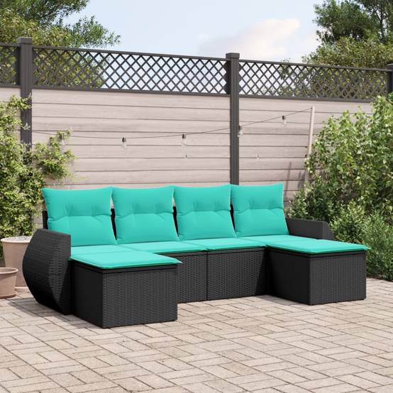 ComfortXL - Salon de Jardin Bas 6 Places Résine Tressée Modulable avec Coussins Bleus Confortables Noir 6 Pièces – ComfortXL Outdoor Living - Image 1