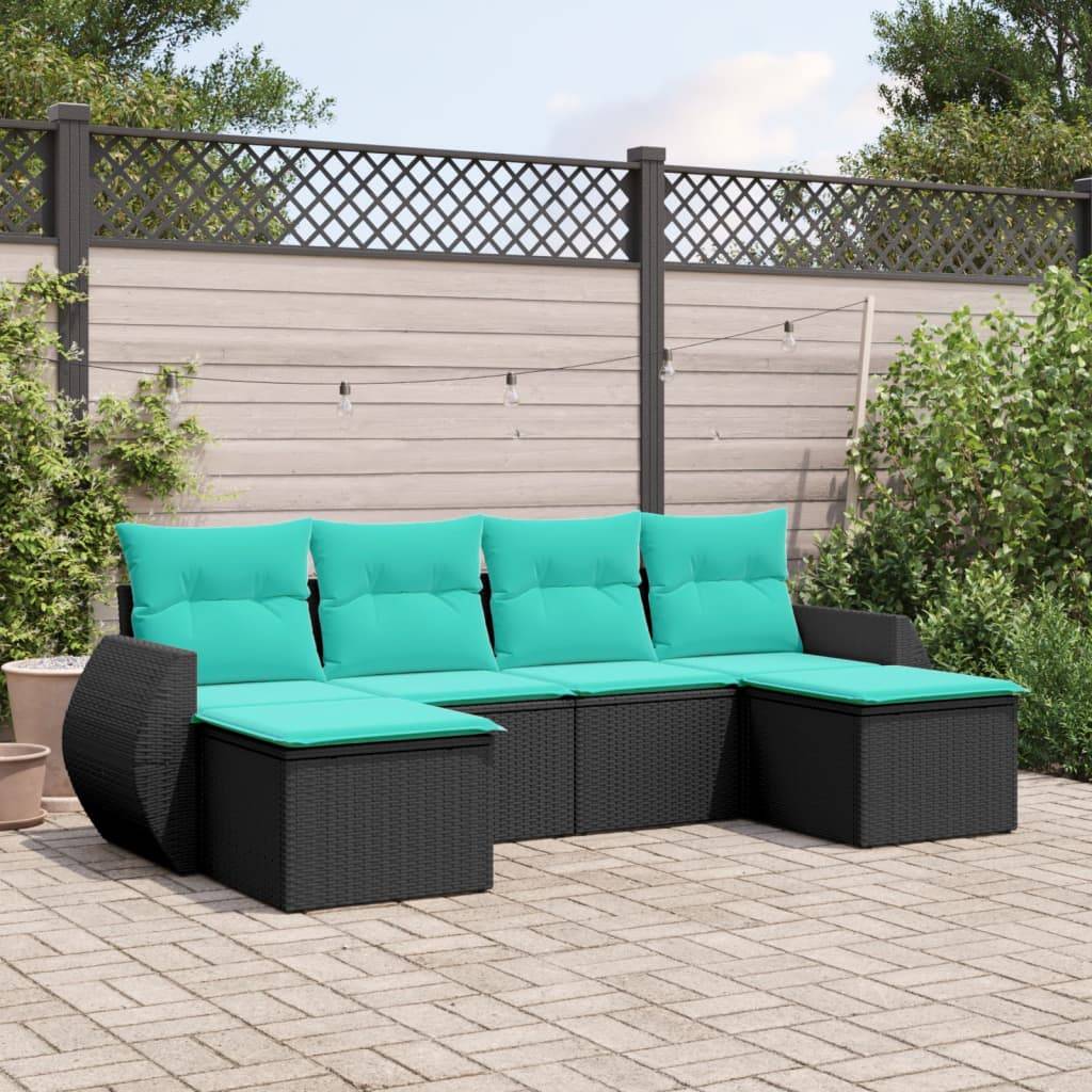 ComfortXL - Salon de Jardin Bas 6 Places Résine Tressée Modulable avec Coussins Bleus Confortables Noir 6 Pièces – ComfortXL Outdoor Living - Image 1