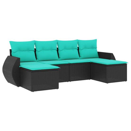 ComfortXL - Salon de Jardin Bas 6 Places Résine Tressée Modulable avec Coussins Bleus Confortables Noir 6 Pièces – ComfortXL Outdoor Living - Image 2