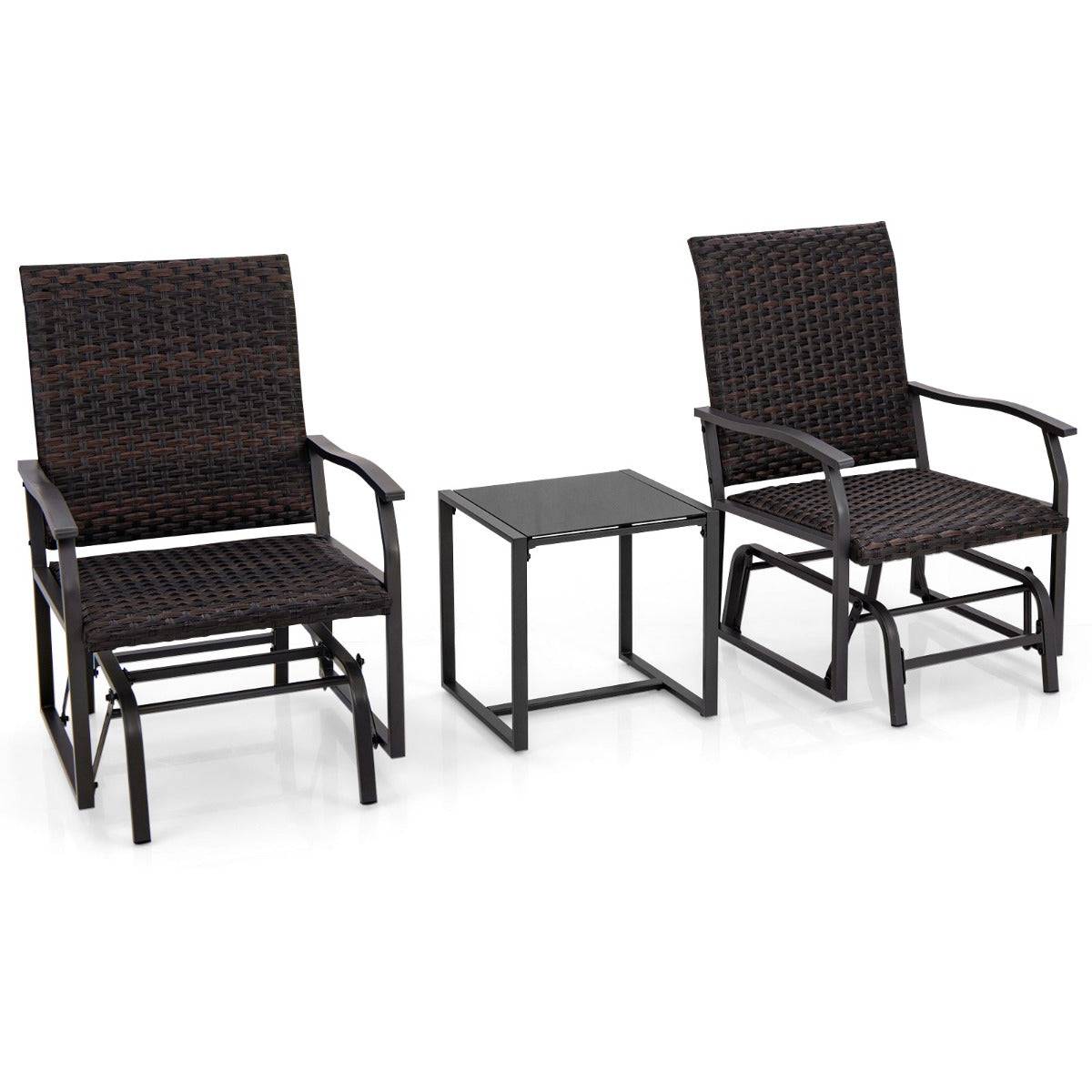 Helloshop26 - Meubles 3 pièces de patio coulissants charge 180 kg salon de jardin 2 fauteuils en rotin avec mousse à séchage rapide en verre trempé marron - Image 1