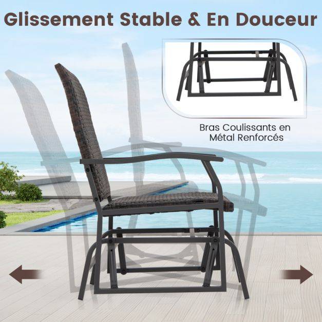 Helloshop26 - Meubles 3 pièces de patio coulissants charge 180 kg salon de jardin 2 fauteuils en rotin avec mousse à séchage rapide en verre trempé marron - Image 5