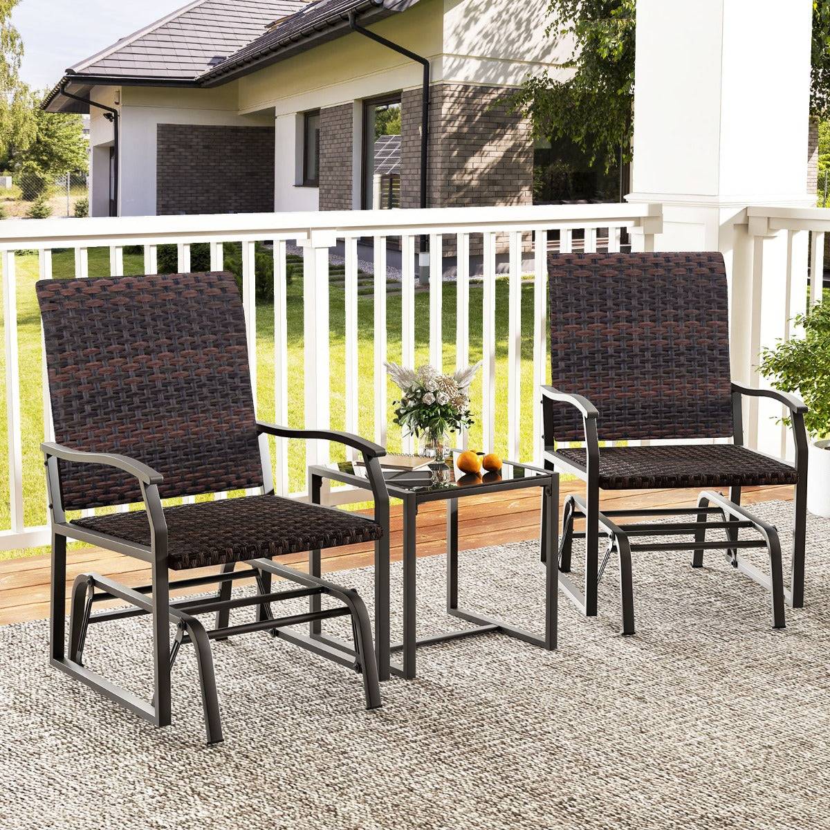 Helloshop26 - Meubles 3 pièces de patio coulissants charge 180 kg salon de jardin 2 fauteuils en rotin avec mousse à séchage rapide en verre trempé marron - Image 3