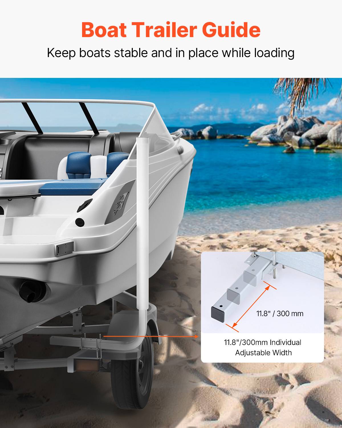 Vevor - VEVOR Guides remorque bateau 159 cm, largeur réglable 30 cm, acier, tube PVC. - Image 2