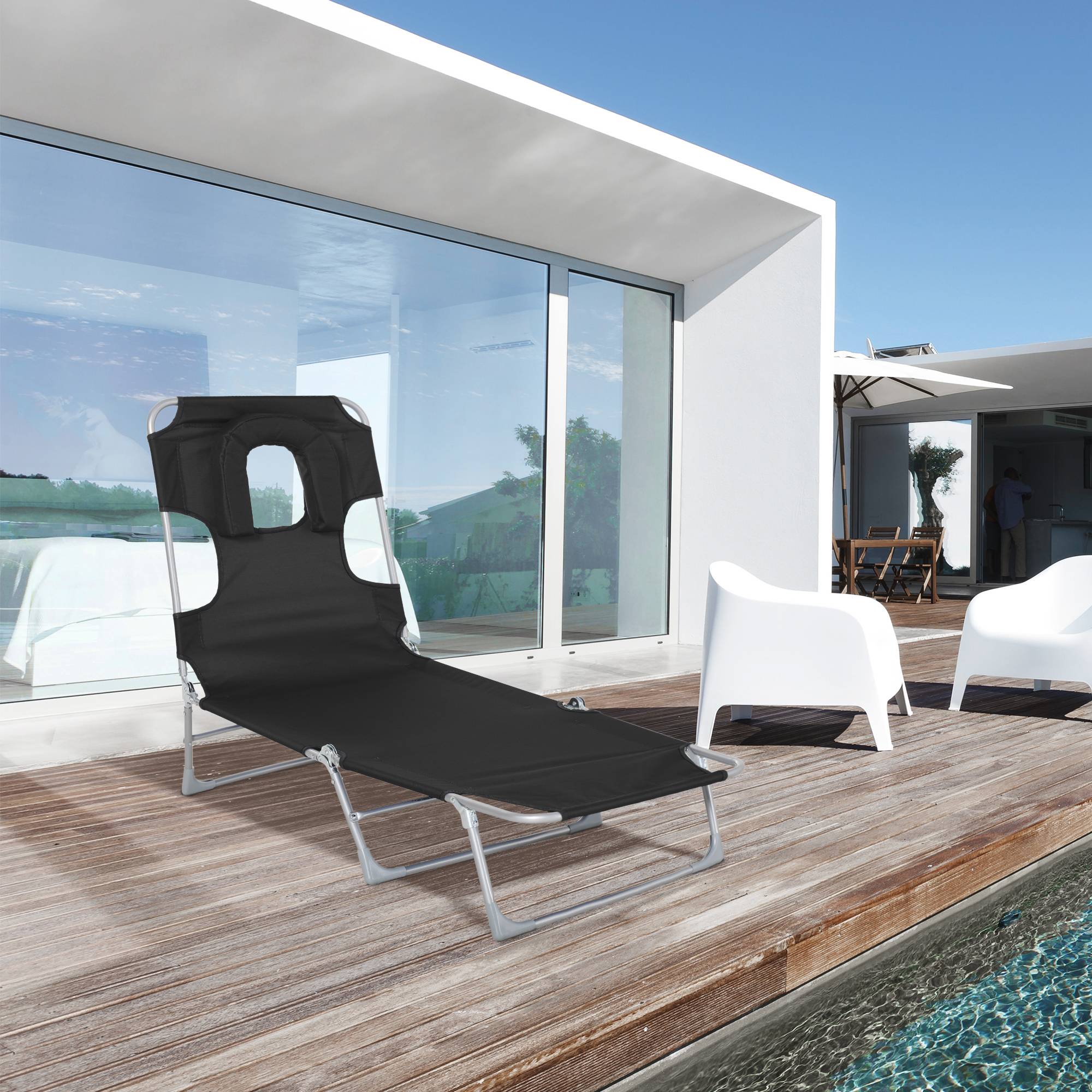 Outsunny - Bain de soleil pliable inclinable 4 positions - espace visage rembourré - acier oxford noir - Outsunny - Image 2