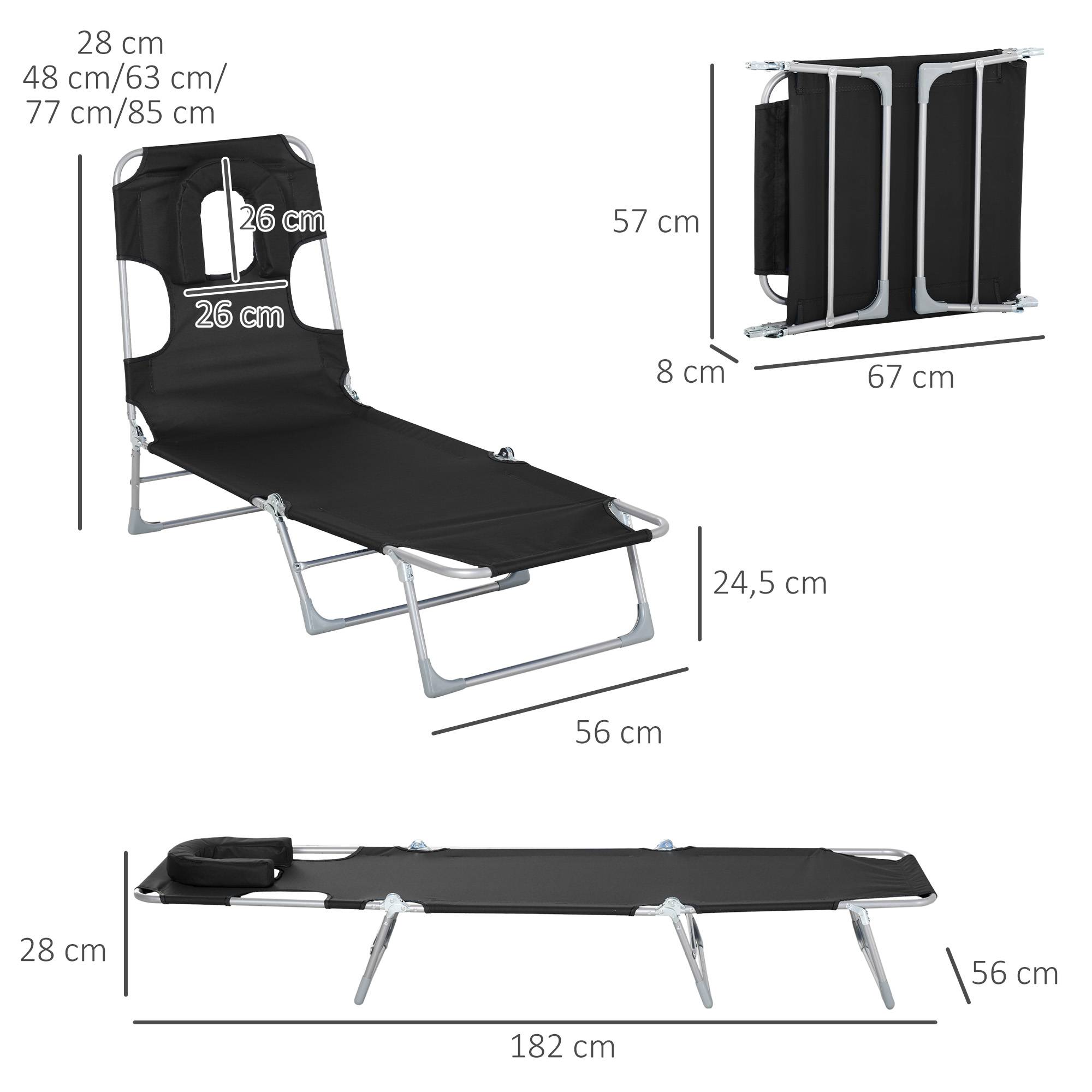 Outsunny - Bain de soleil pliable inclinable 4 positions - espace visage rembourré - acier oxford noir - Outsunny - Image 3