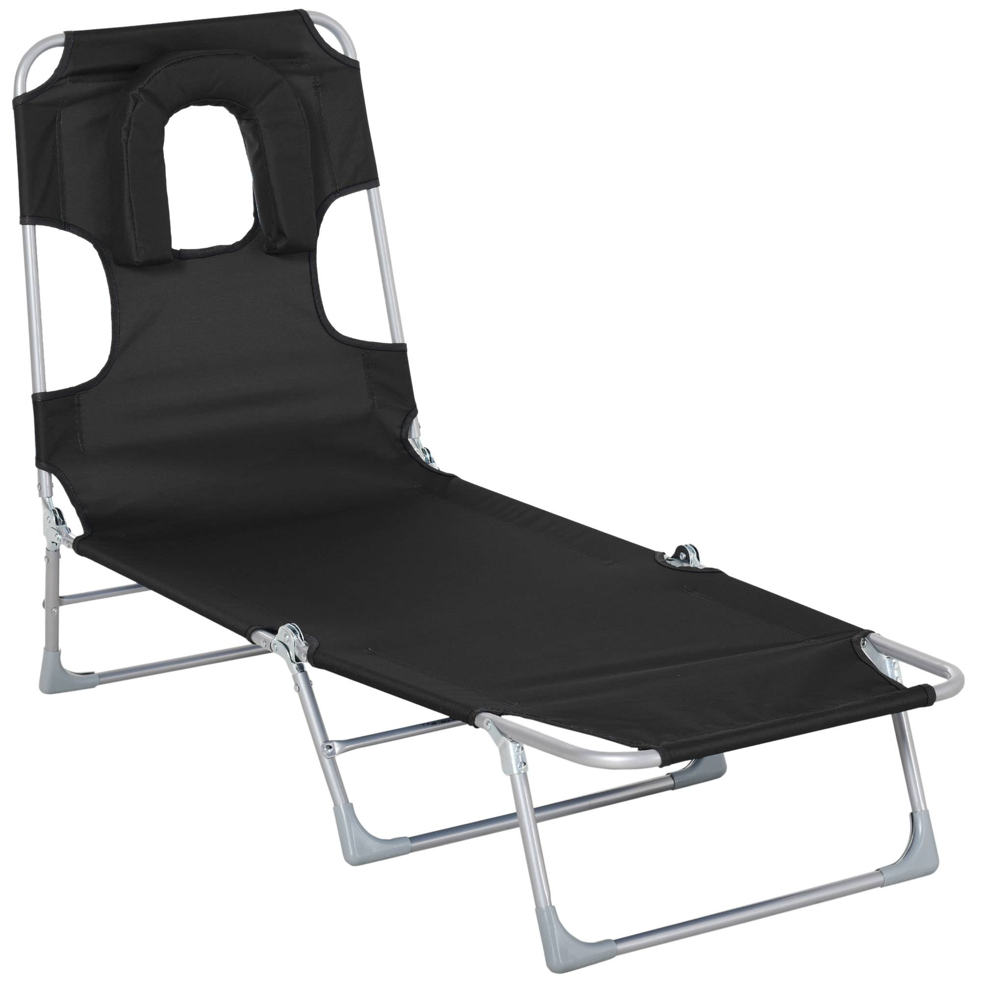 Outsunny - Bain de soleil pliable inclinable 4 positions - espace visage rembourré - acier oxford noir - Outsunny - Image 1