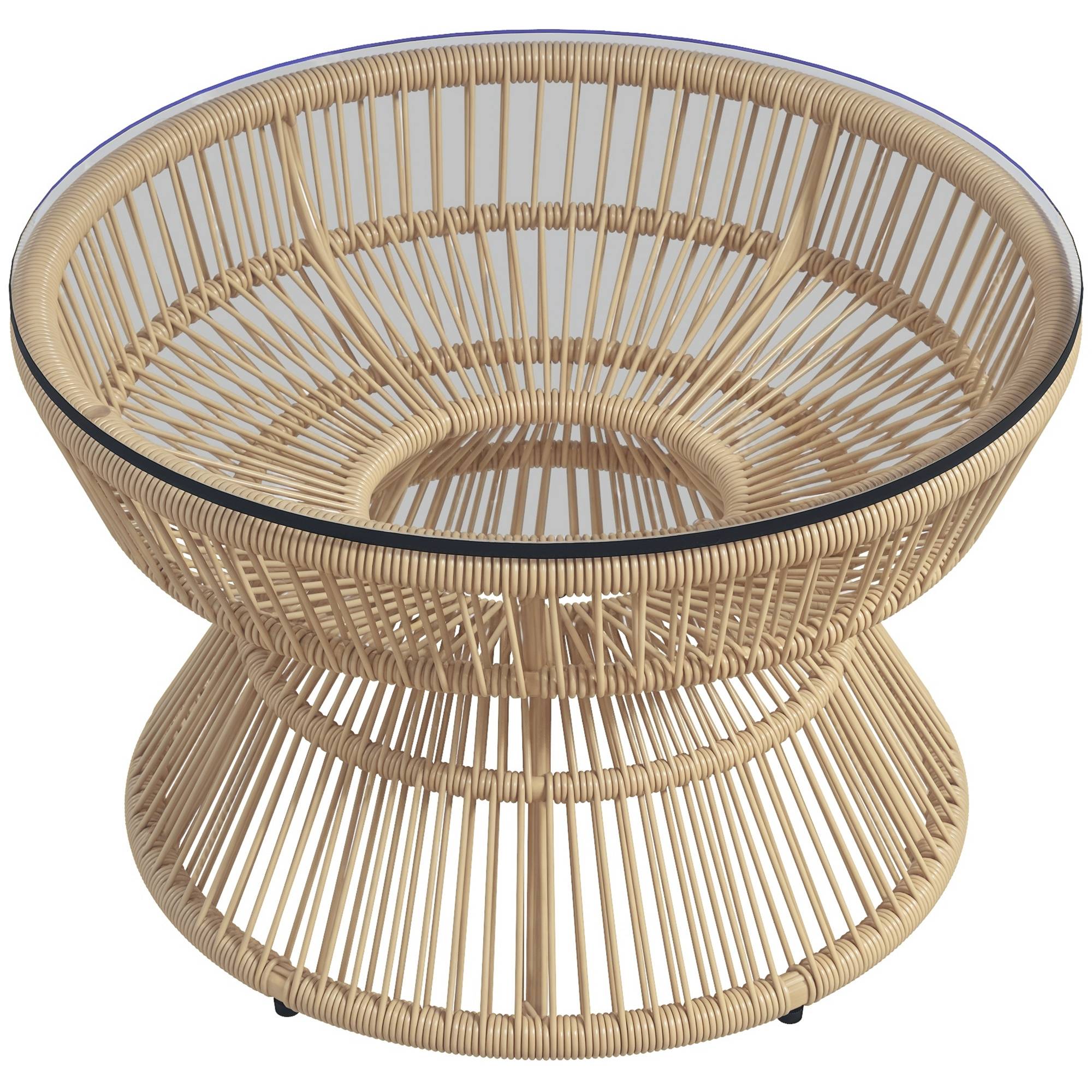 Outsunny - Table basse ronde de jardin d'appoint Ø60x37 cm résine aspect rotin et plateau verre trempé naturel - Outsunny - Image 1