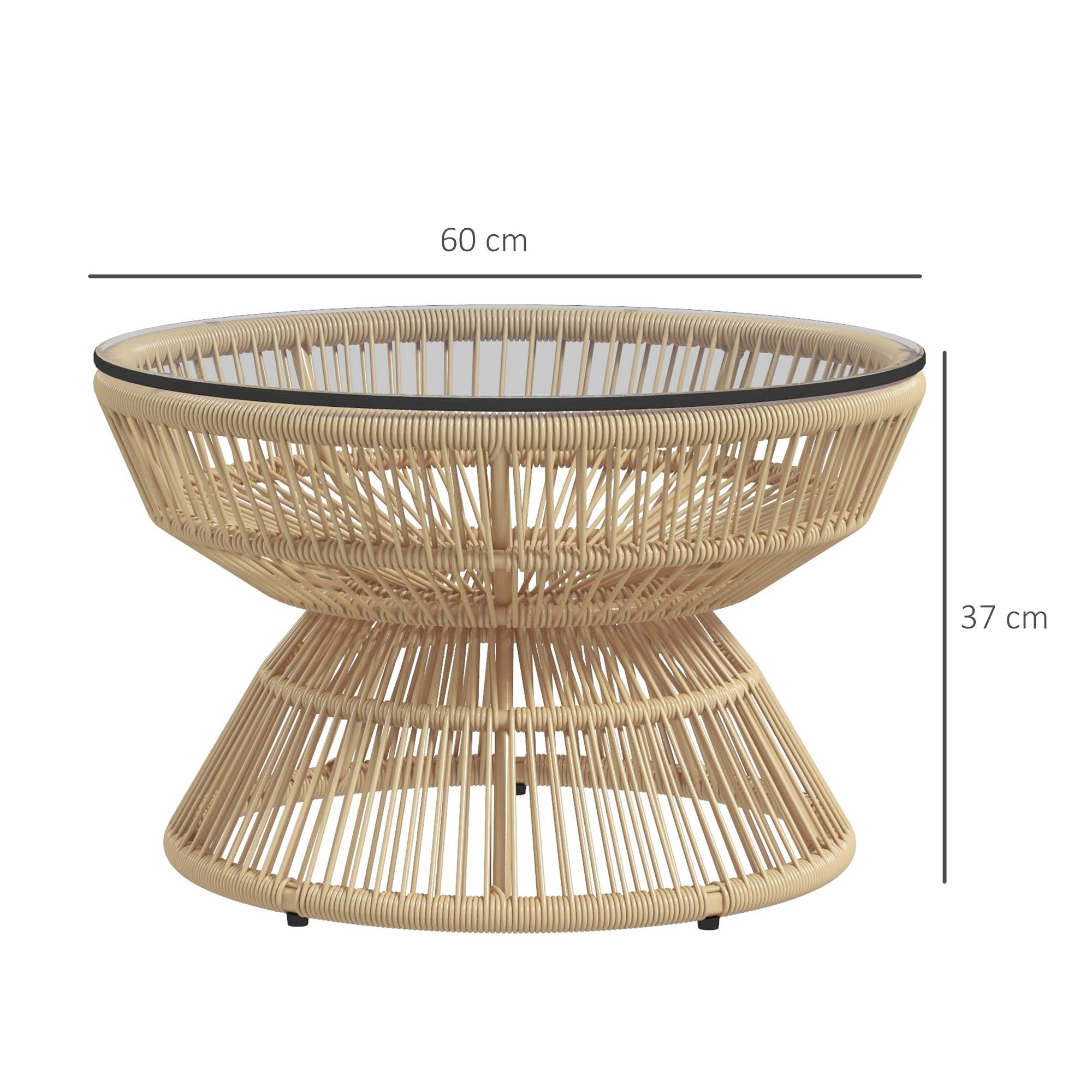 Outsunny - Table basse ronde de jardin d'appoint Ø60x37 cm résine aspect rotin et plateau verre trempé naturel - Outsunny - Image 3