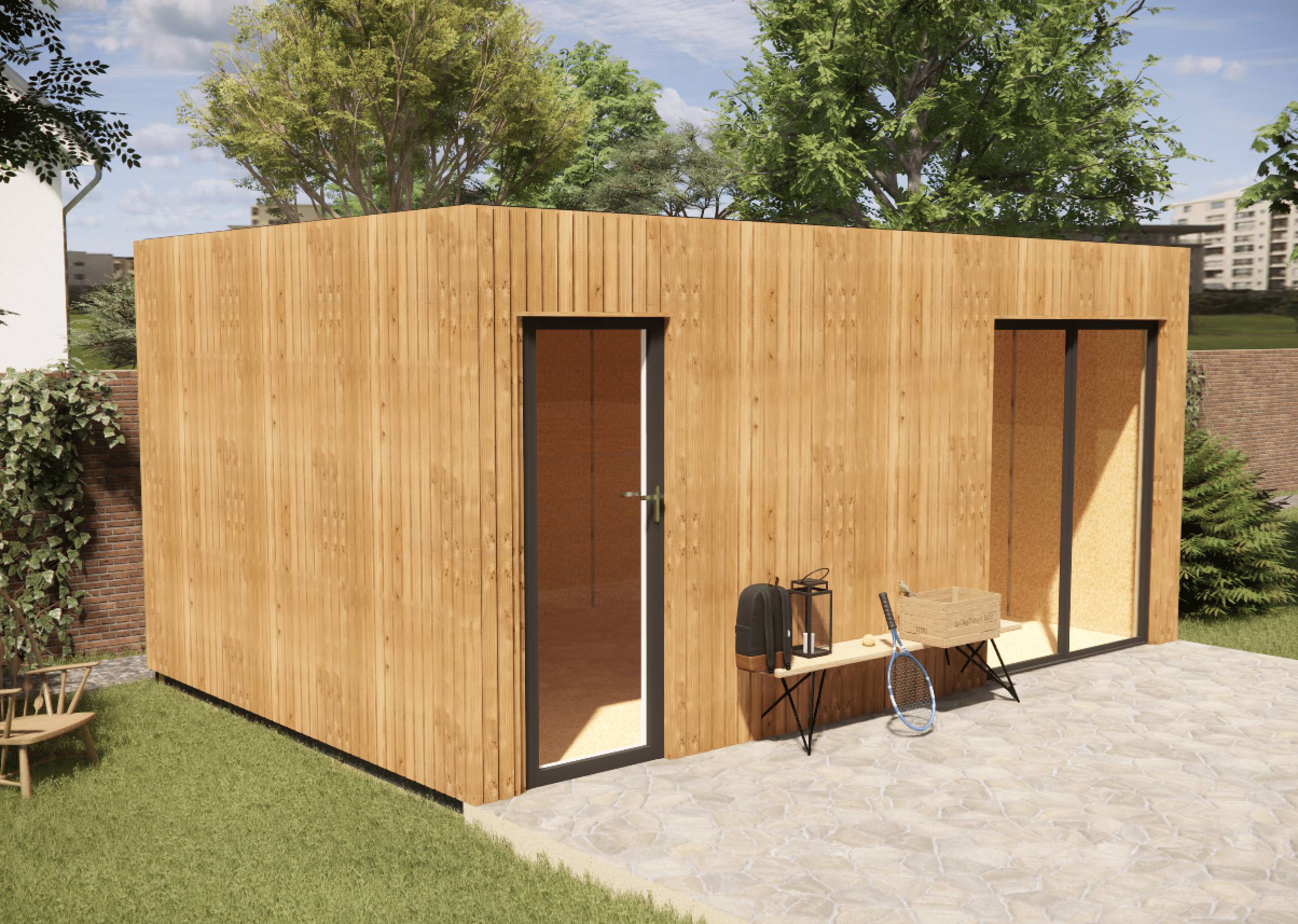 Sans Marque - Extension maison en bois en bois 5,5 x 3,5 x 2,7 m avec plancher isolé - Image 1