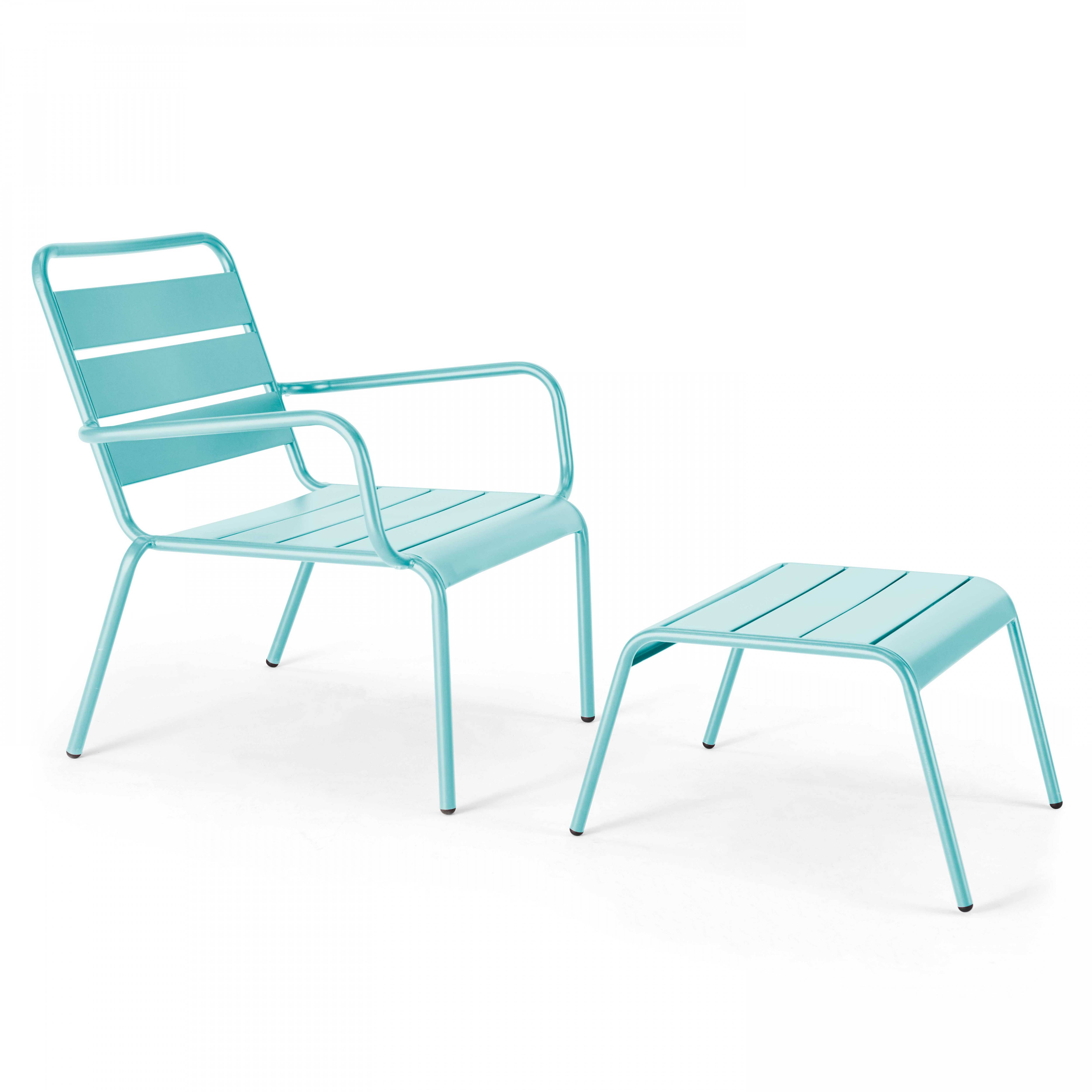 Oviala - Fauteuil relax et repose pied en métal turquoise Palavas - Oviala - Image 1