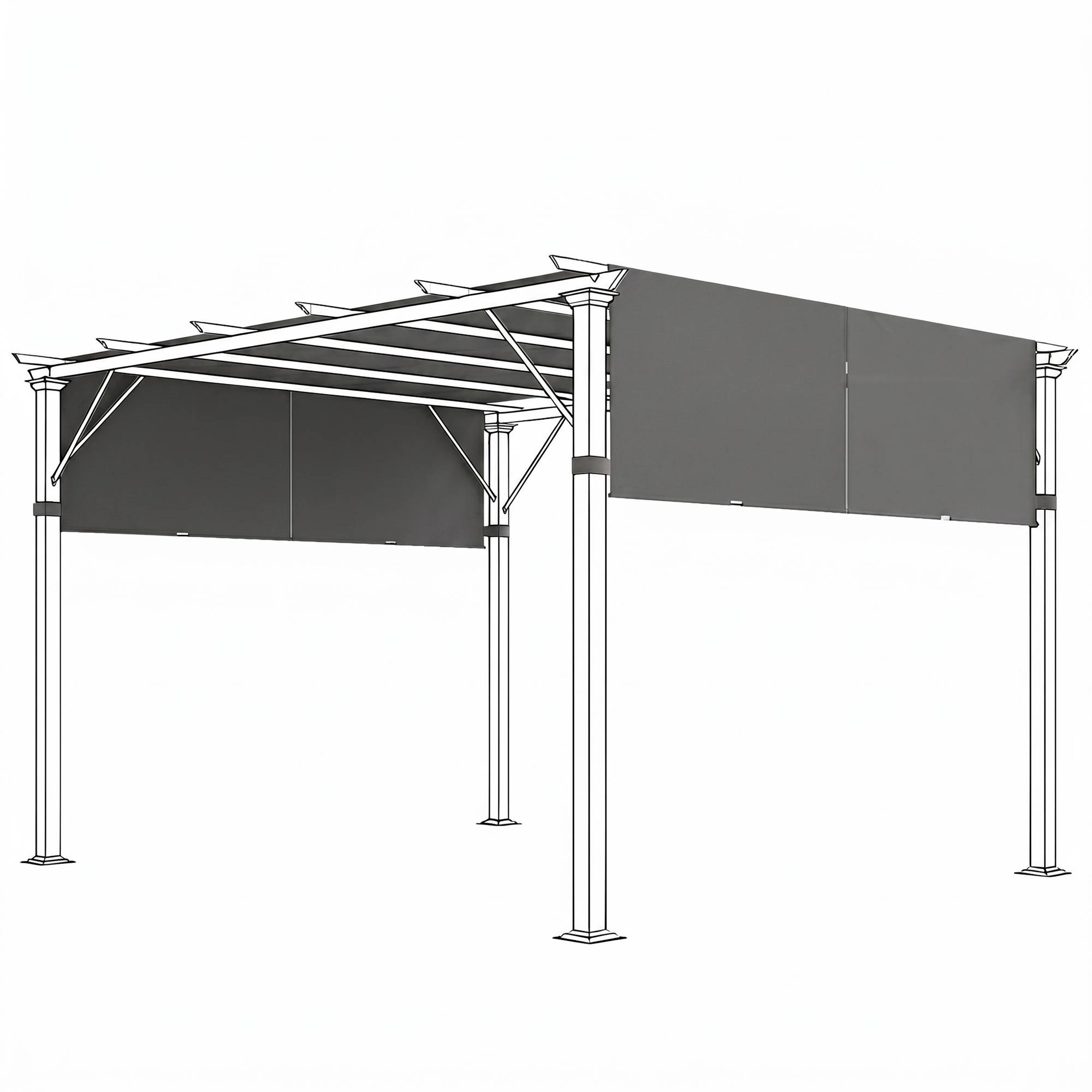 Lot de 2 toiles de rechange pergola rétractable 4,9 x 1,2 m pour pergola de 3 x 3 m polyester protection UV gris foncé - Image 2