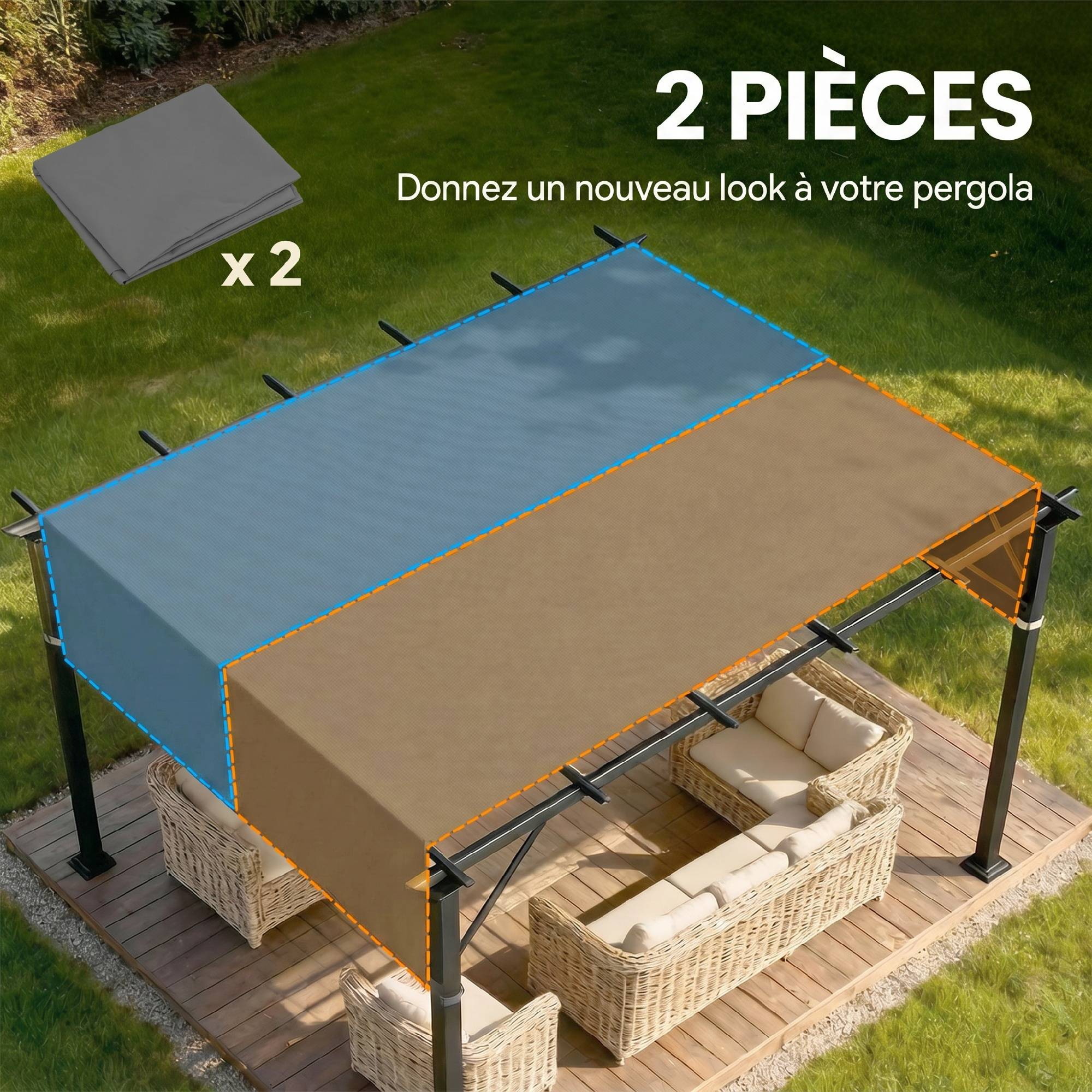 Lot de 2 toiles de rechange pergola rétractable 4,9 x 1,2 m pour pergola de 3 x 3 m polyester protection UV gris foncé - Image 6