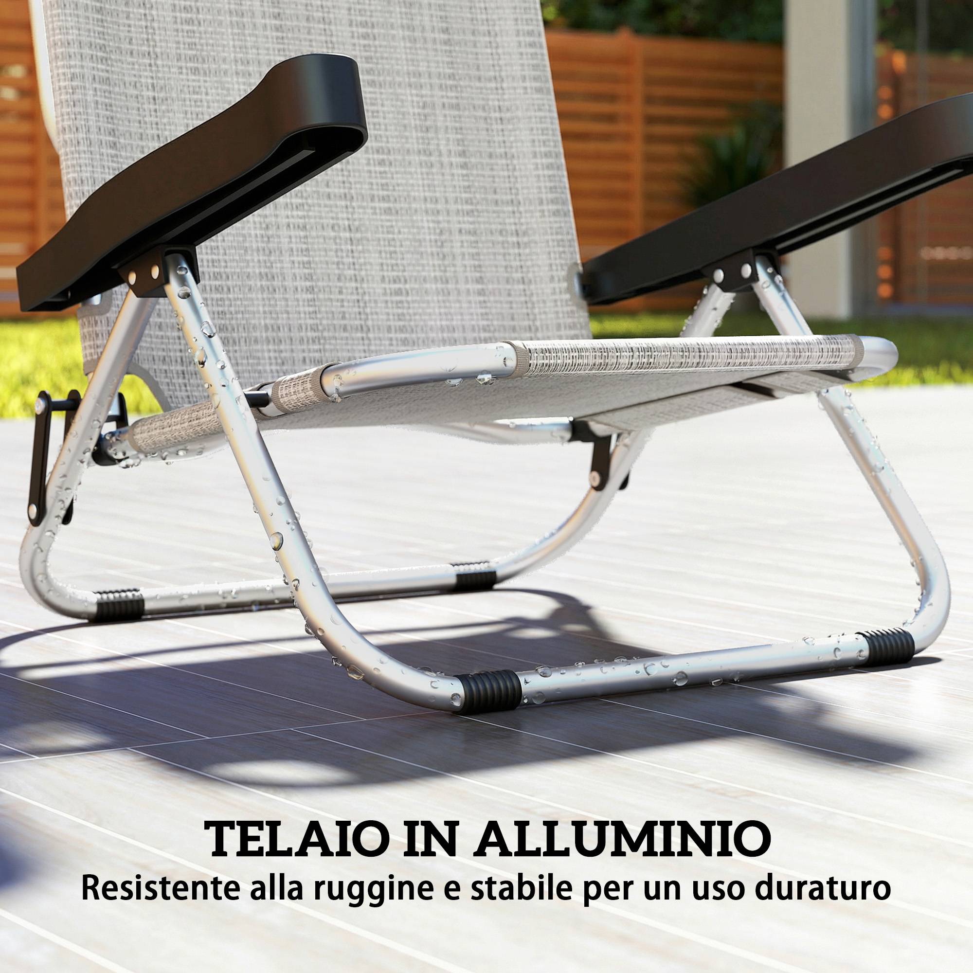 Lot de 2 transats pliables inclinables 4 positions avec appui-tête, aluminium, 62x61x80 cm, gris - Image 9