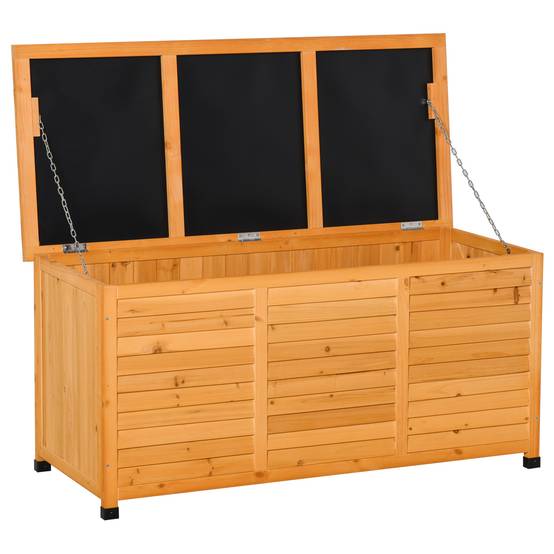 ComfortXL - Coffre de rangement jardin bois de sapin 127 x 56 x 60 cm jaune extérieur multifonction assise et établi - Image 10