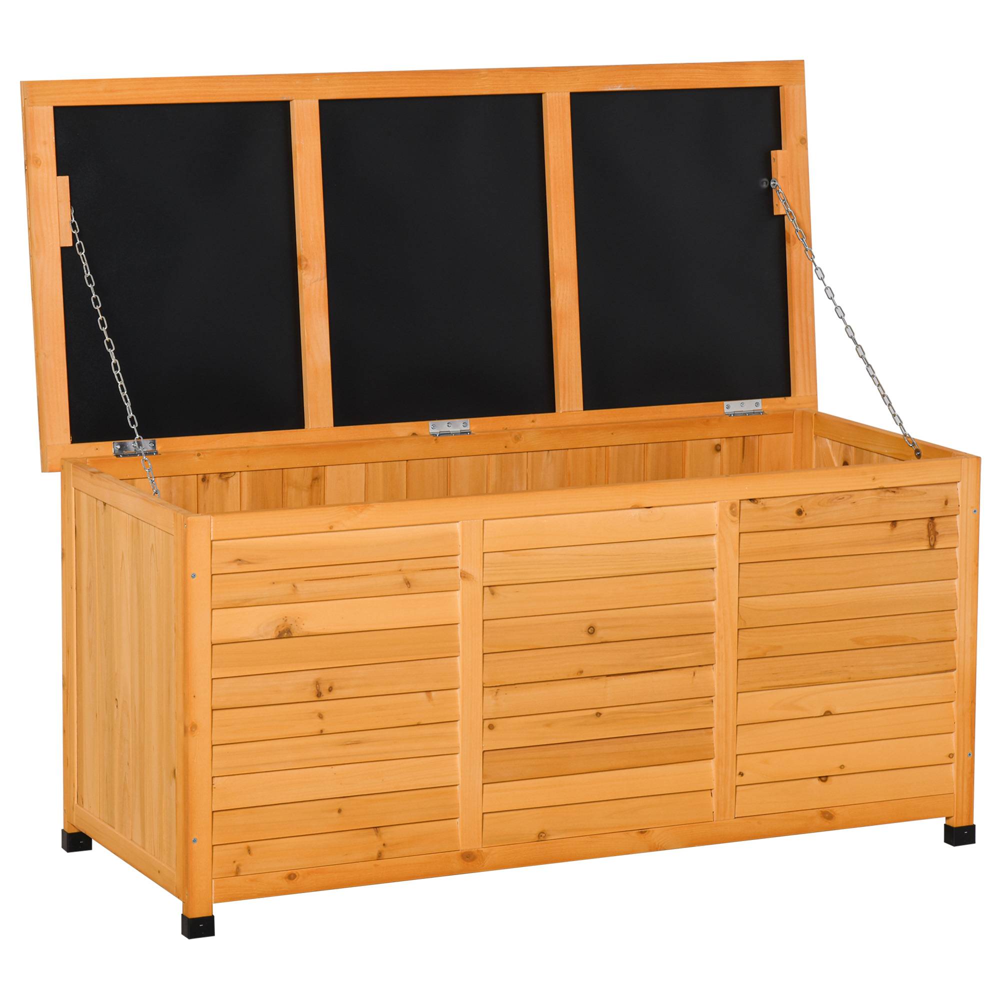 ComfortXL - Coffre de rangement jardin bois de sapin 127 x 56 x 60 cm jaune extérieur multifonction assise et établi - Image 10