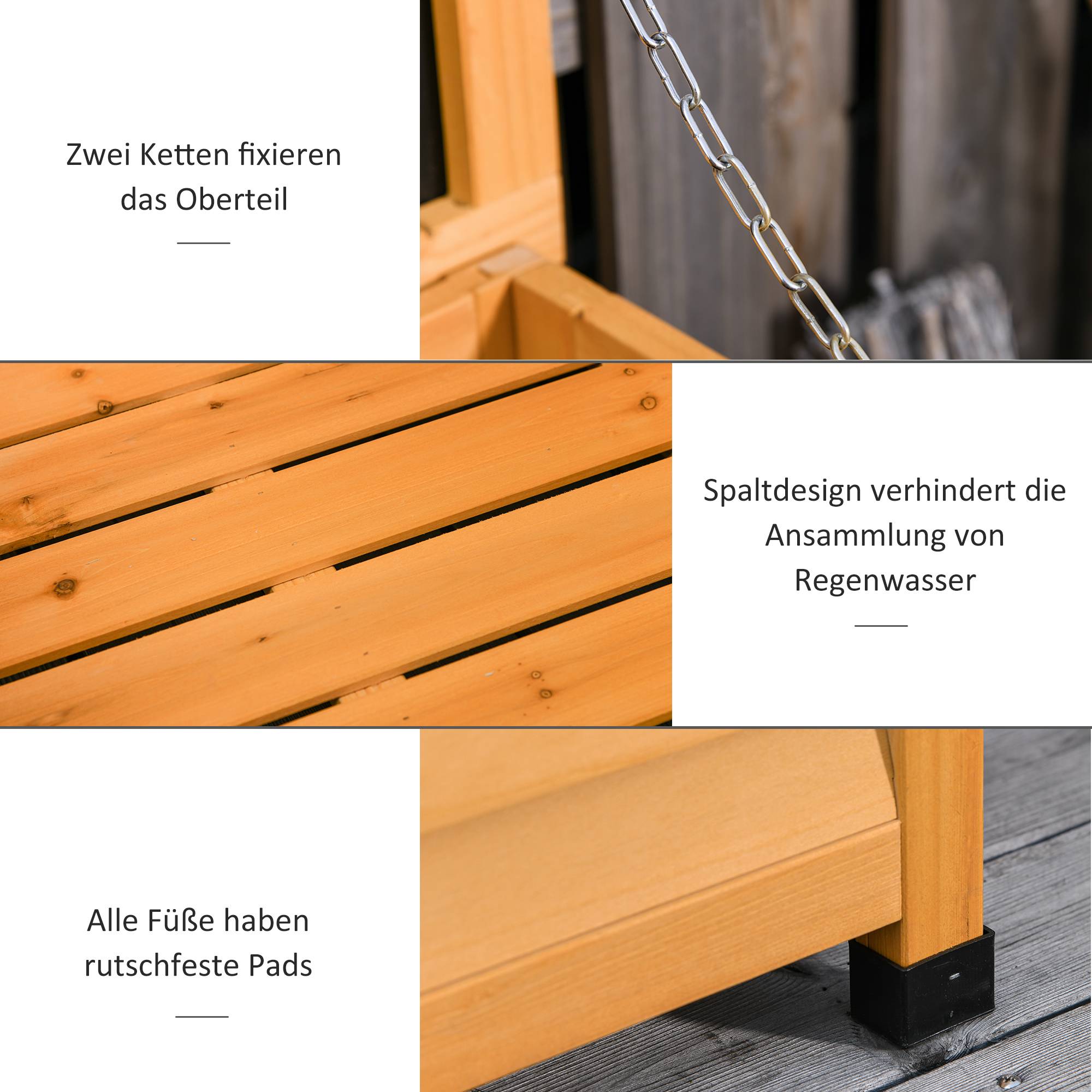 ComfortXL - Coffre de rangement jardin bois de sapin 127 x 56 x 60 cm jaune extérieur multifonction assise et établi - Image 4
