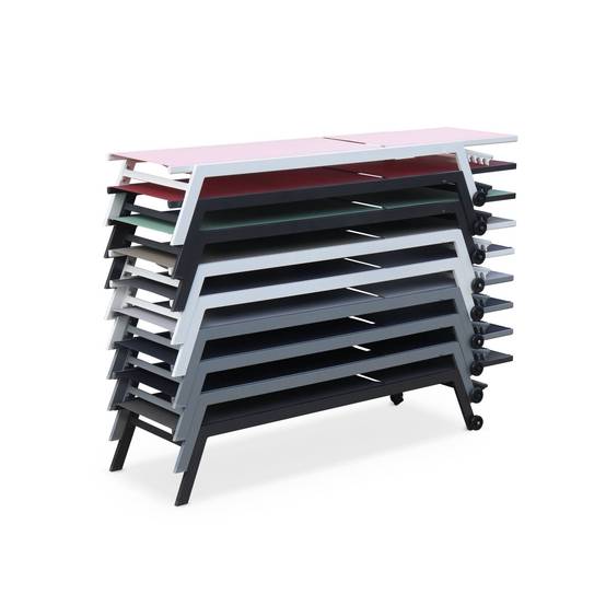 Lot de 2 bains de soleil ELSA en aluminium gris et textilène gris foncé. transats multi positions avec roulettes | sweeek - Image 5