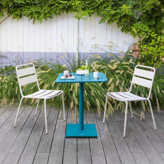 Hesperide - Table de jardin carrée "Phuket" bleu canard 2 places en acier traité époxy Hespéride - Image 3