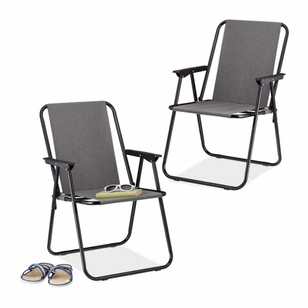 Importdistrib - Chaise De Camping Pliable Fauteuil En Metal Et Textilene Gris Anthracite 53x55xh75 cm IMPORTDISTRIB - Image 3
