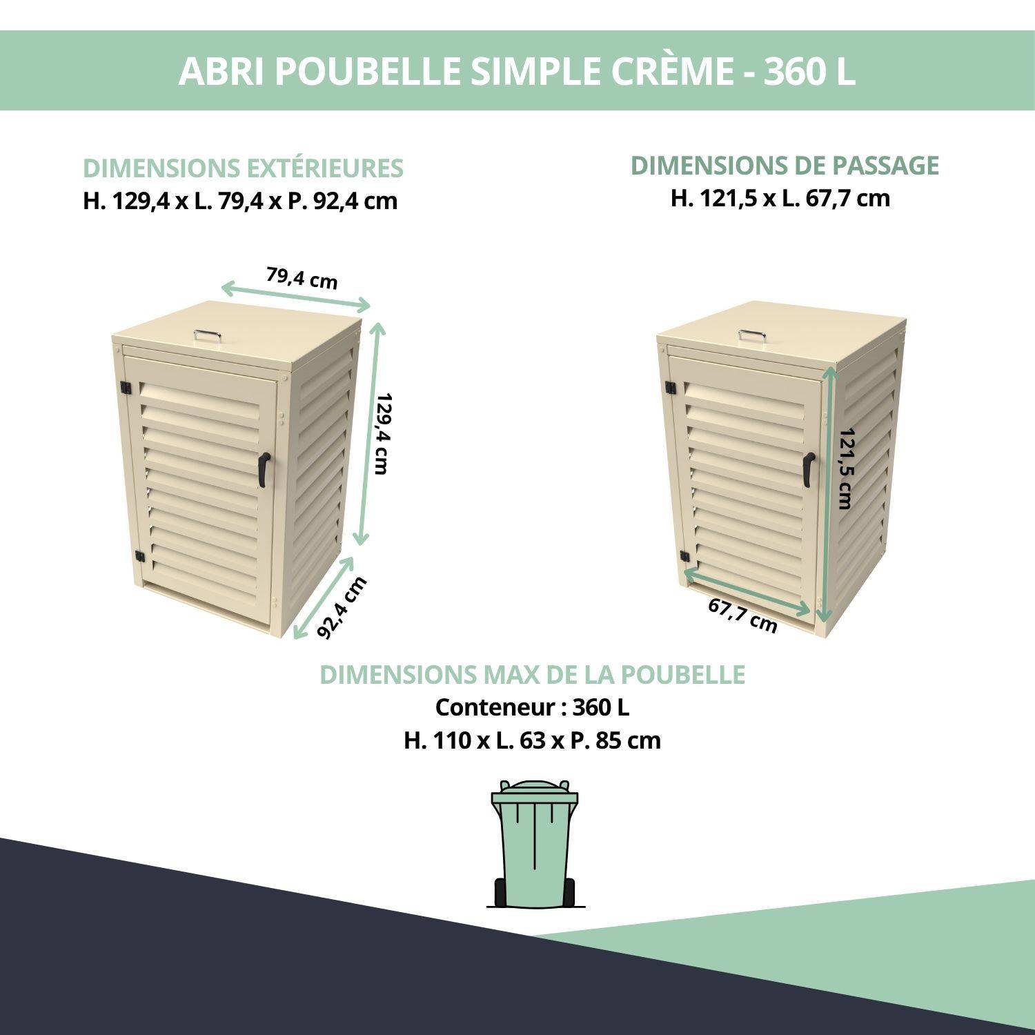 Cache Poubelle Extérieur Simple en Aluminium thermolaqué - Abri pour 1 conteneur 360 Litres – Crème RAL 1015 - Image 3