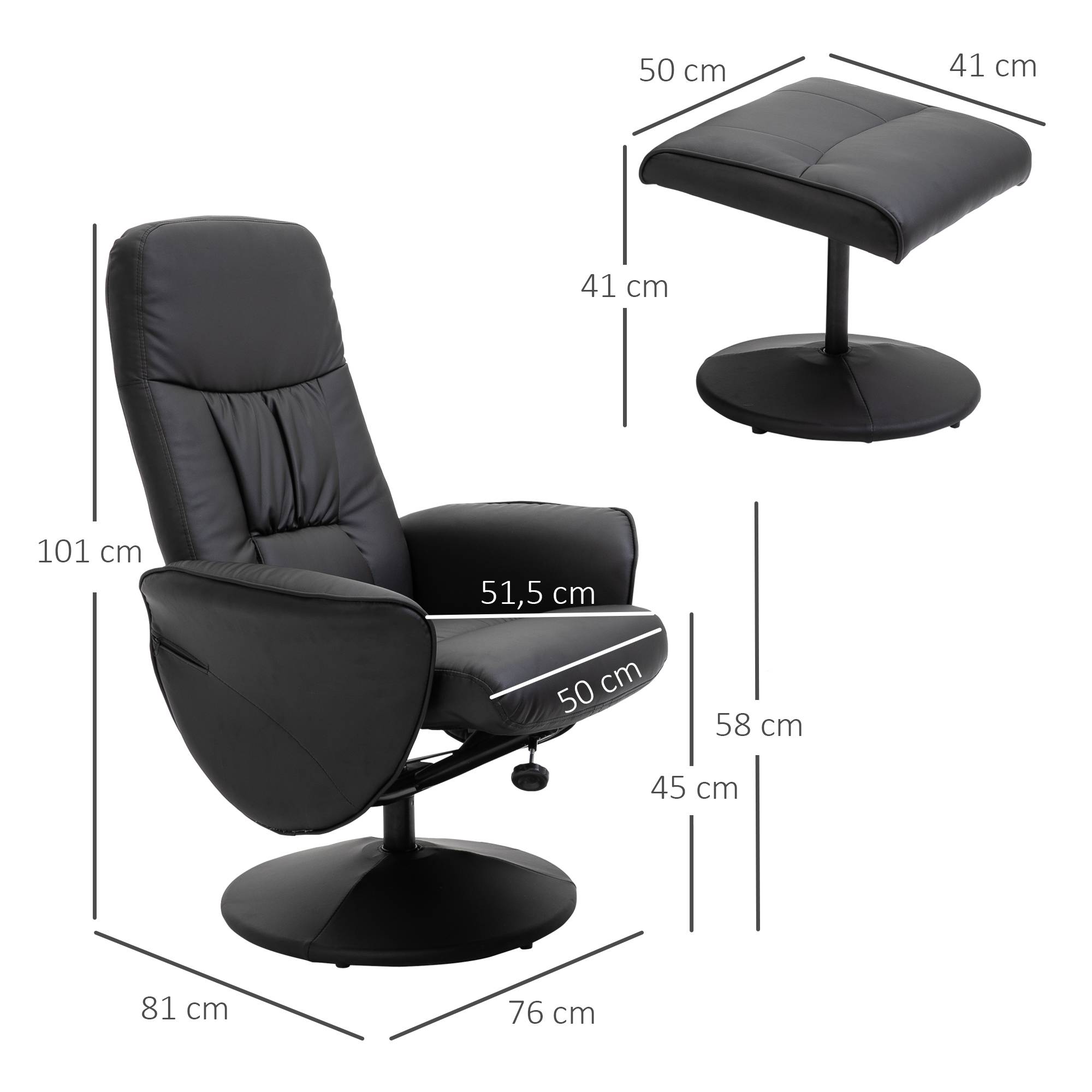 Sans Marque - Fauteuil relax avec repose-pied fauteuil de relaxation relaxant pivotant 360° et dossier inclinable pour TV - Image 5