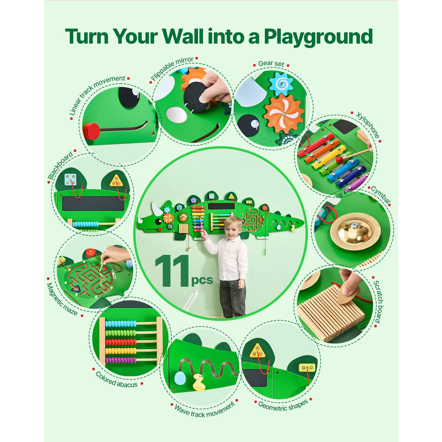 Vevor - Vevor Panneaux Muraux D'activités Dinosaure Jouet Mural Sensoriel Enfant 11 Jeux - Image 2